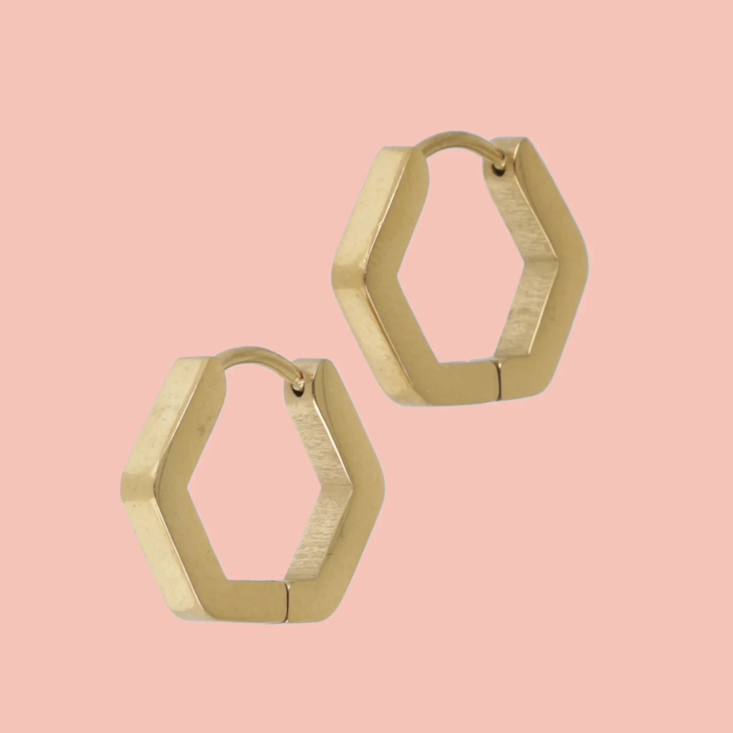 Chunky Hexagon Huggie Hoop Earrings (Gold Plated)