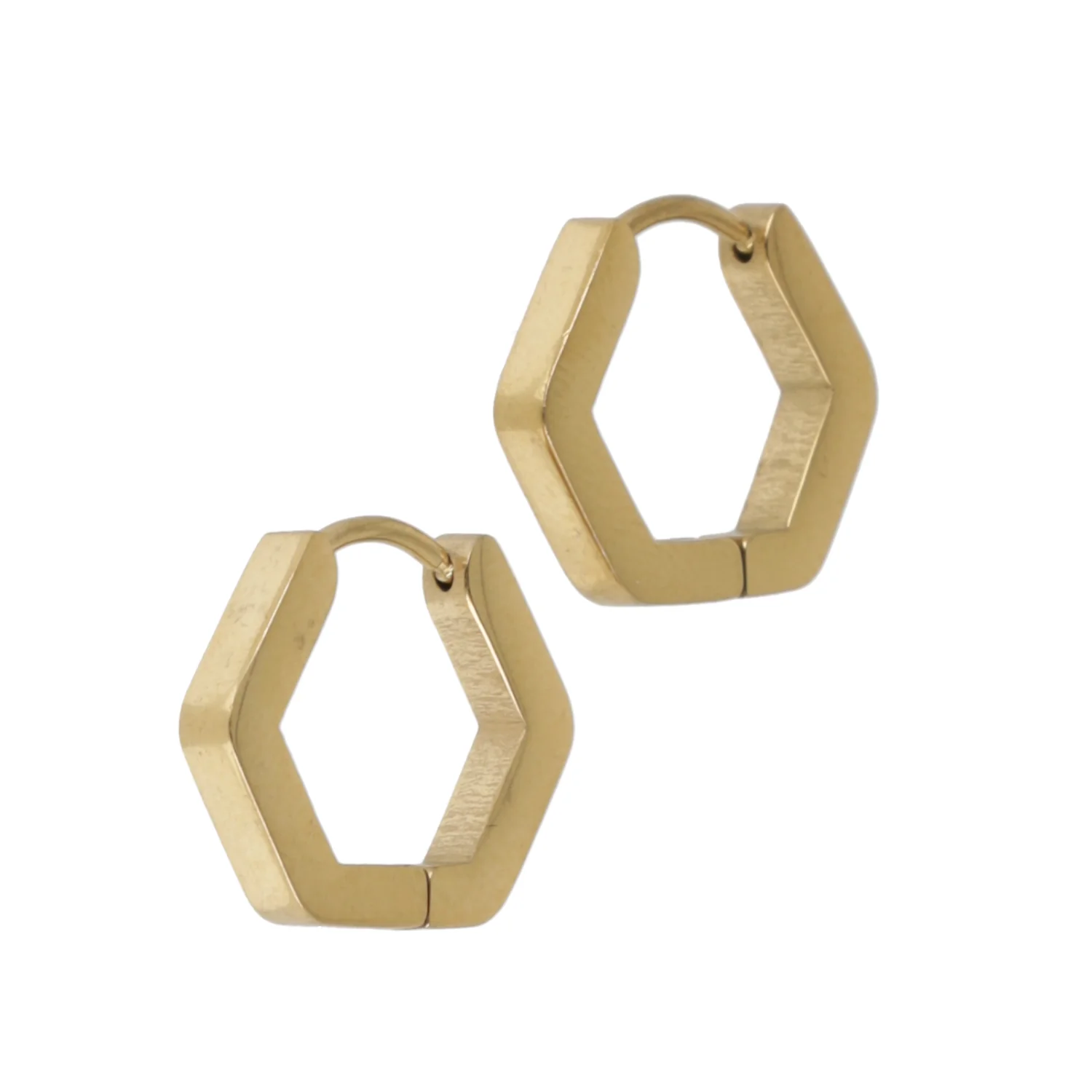 Chunky Hexagon Huggie Hoop Earrings (Gold Plated) - Image 2