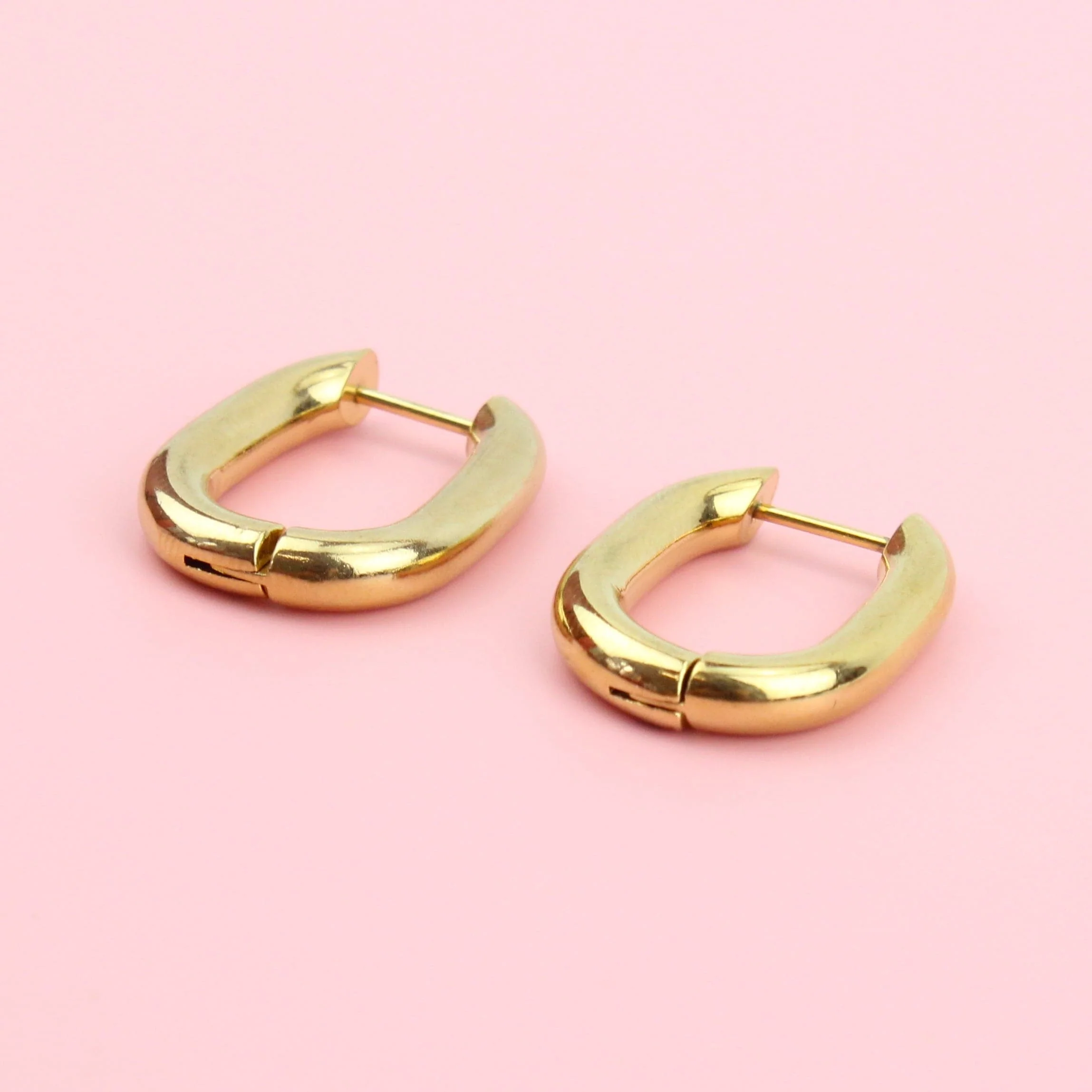 Chunky Oval Hoop Earrings (Gold Plated) - Image 3