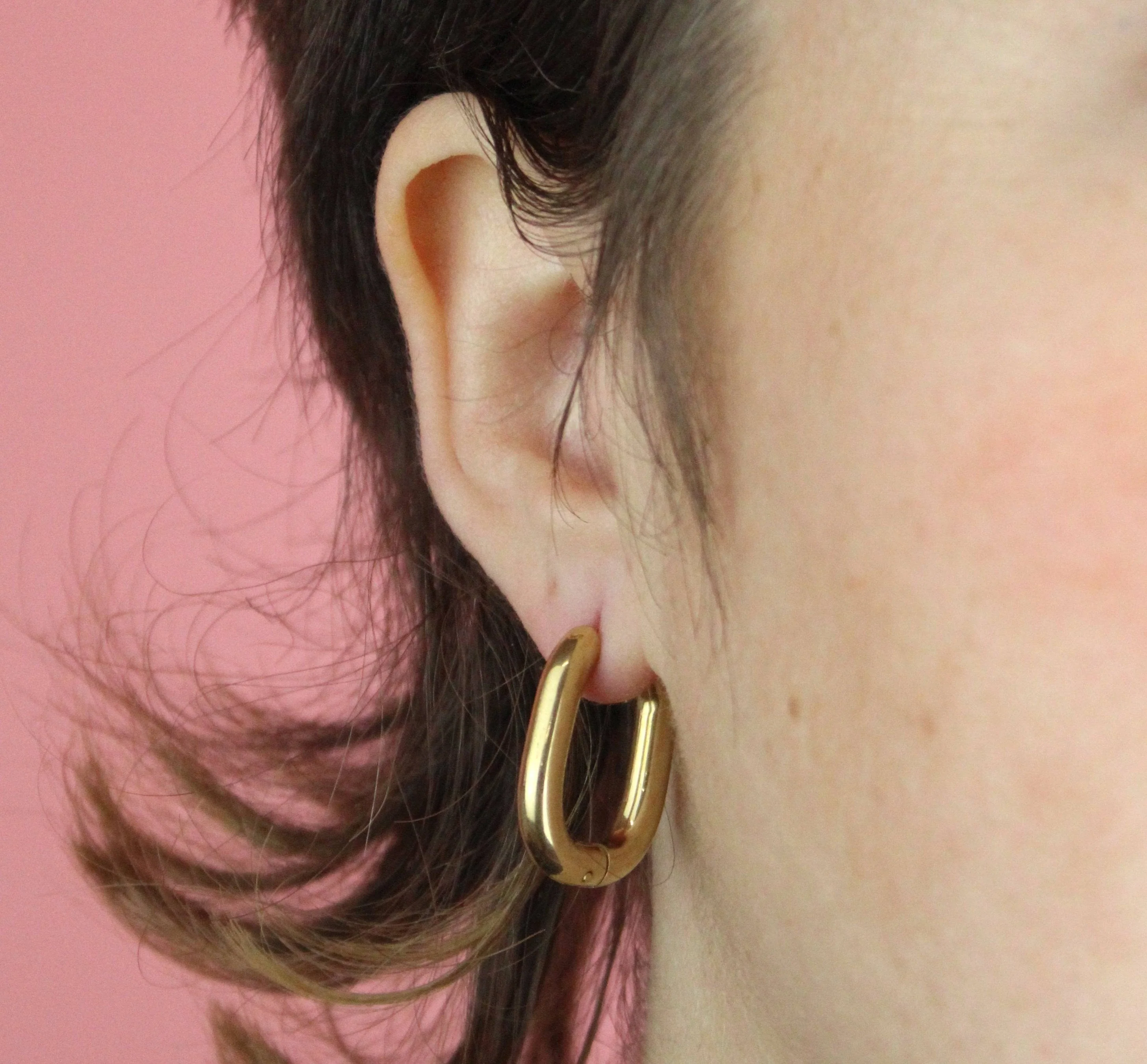 Chunky Oval Hoop Earrings (Gold Plated) - Image 4