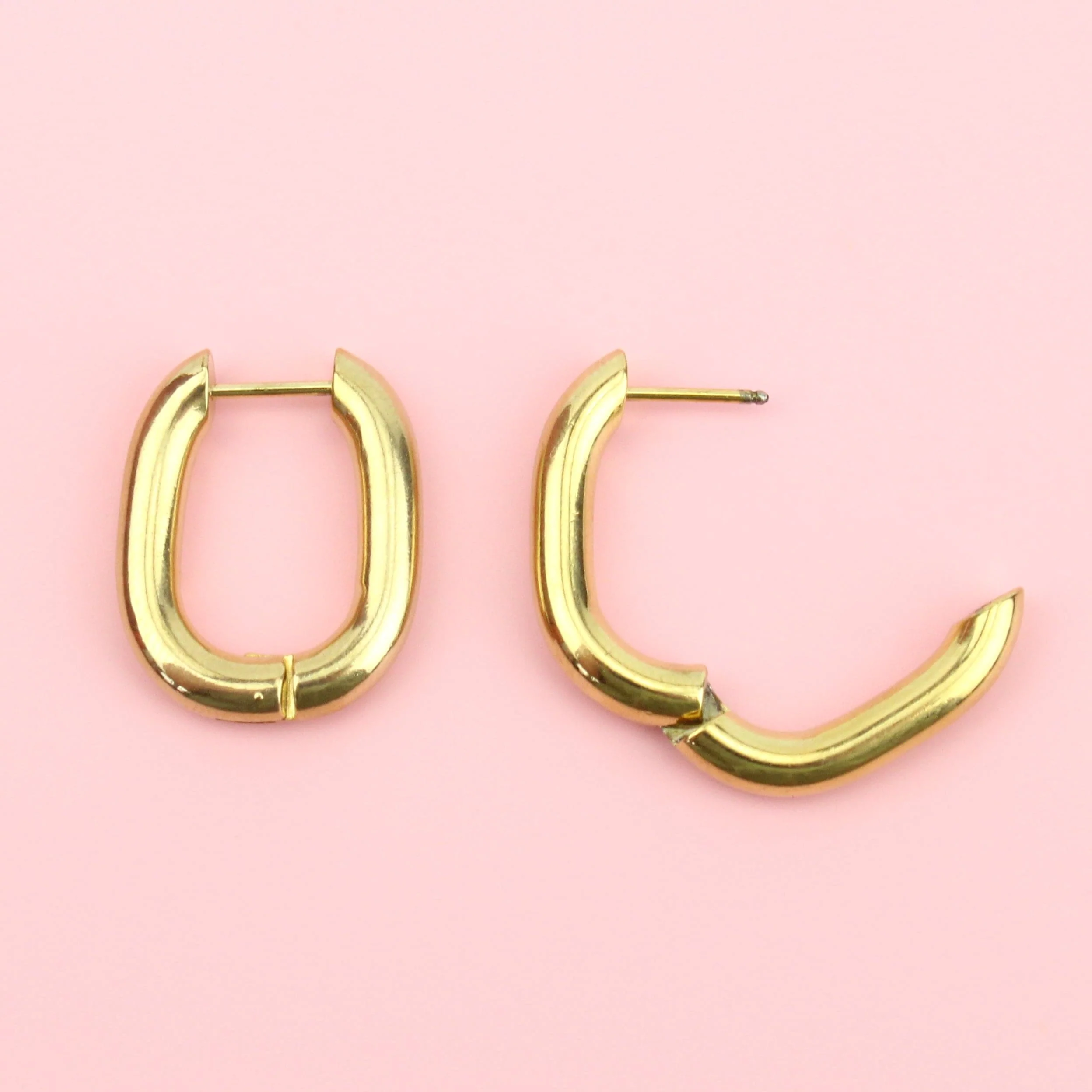 Chunky Oval Hoop Earrings (Gold Plated) - Image 5
