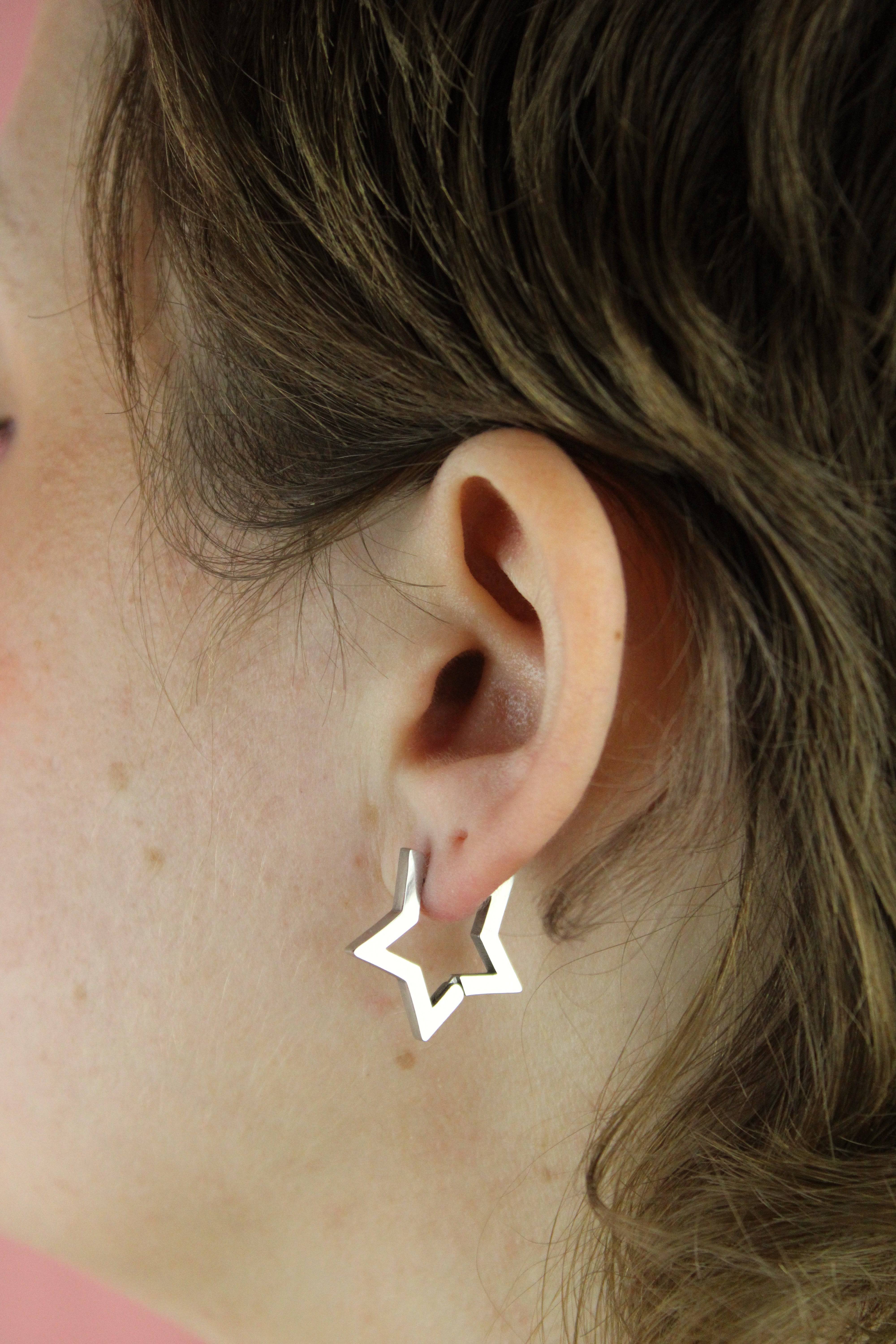 Chunky Star Huggie Hoop Earrings - Image 2