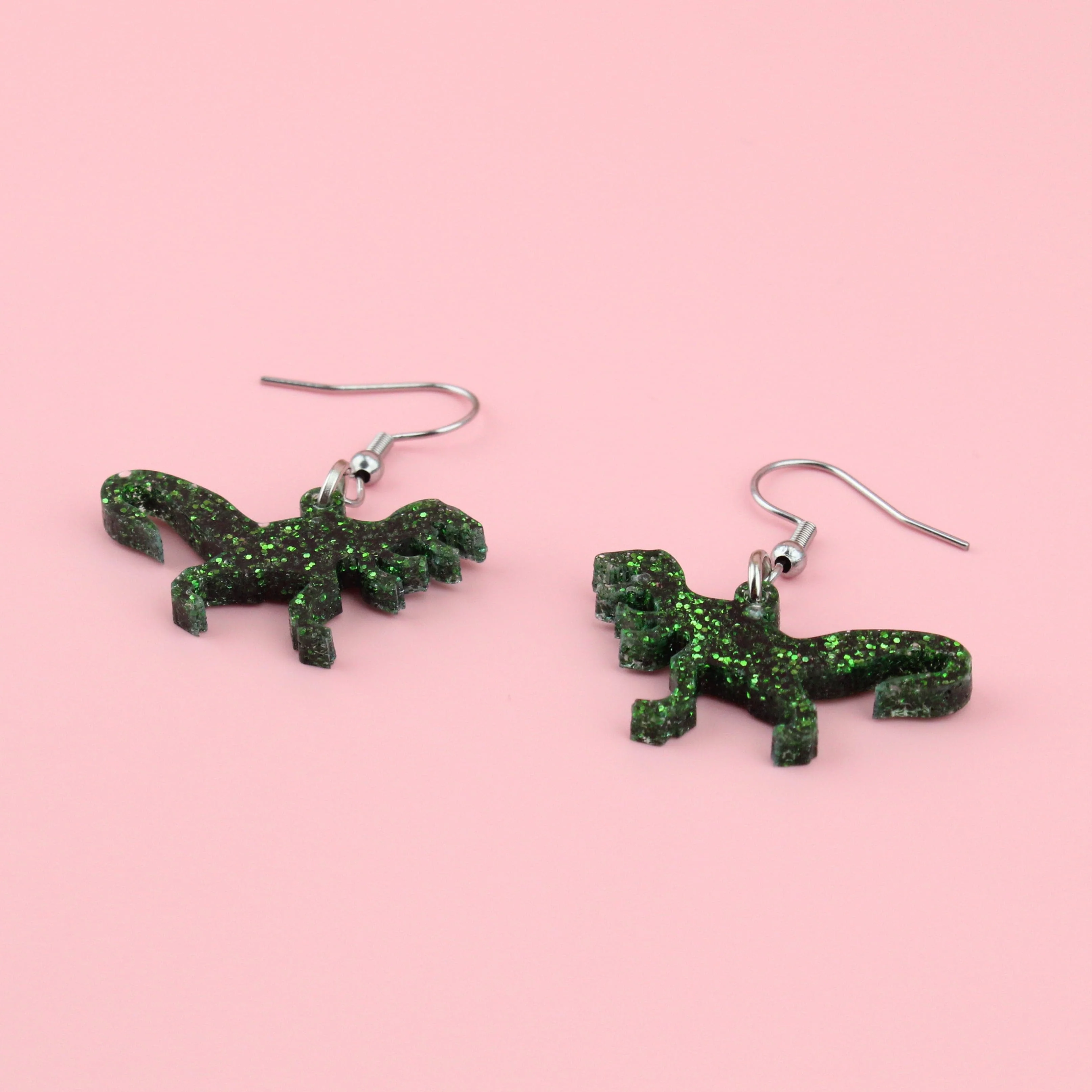 Classic Jurassic Glitter T-Rex Earrings - Image 3