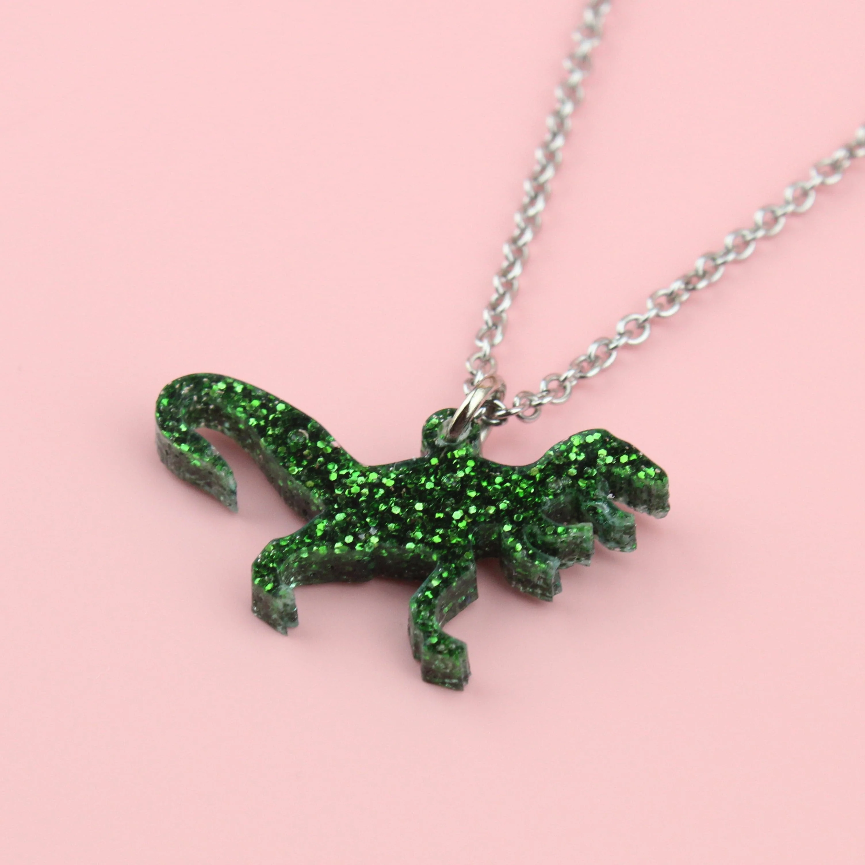 Classic Jurassic Glitter T-Rex Necklace - Image 3