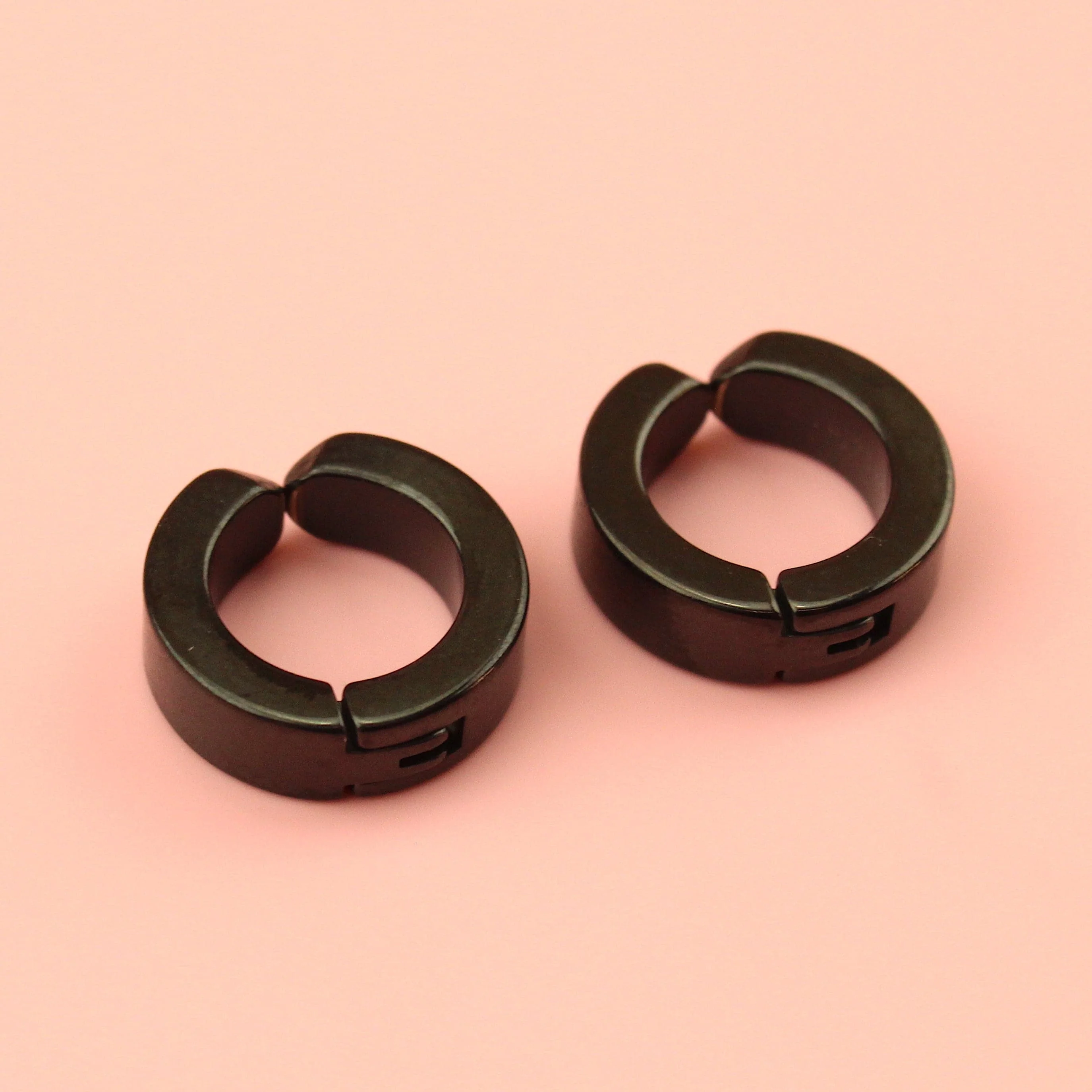 Clip on Huggie Hoop Earrings (Black) - Image 2