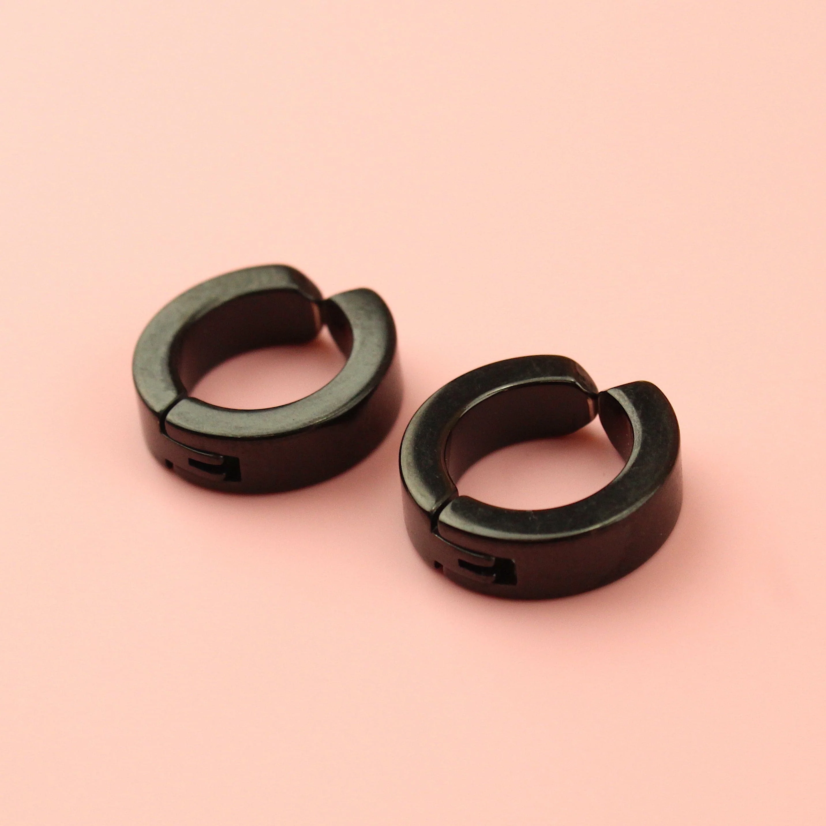 Clip on Huggie Hoop Earrings (Black) - Image 4