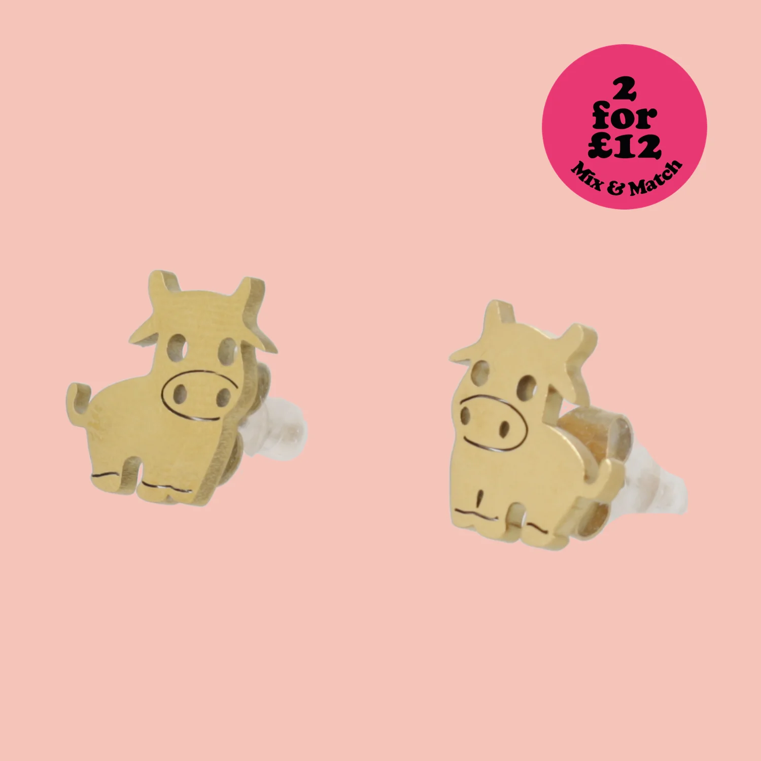Cow's It Going? Stud Earrings - Gold Plated