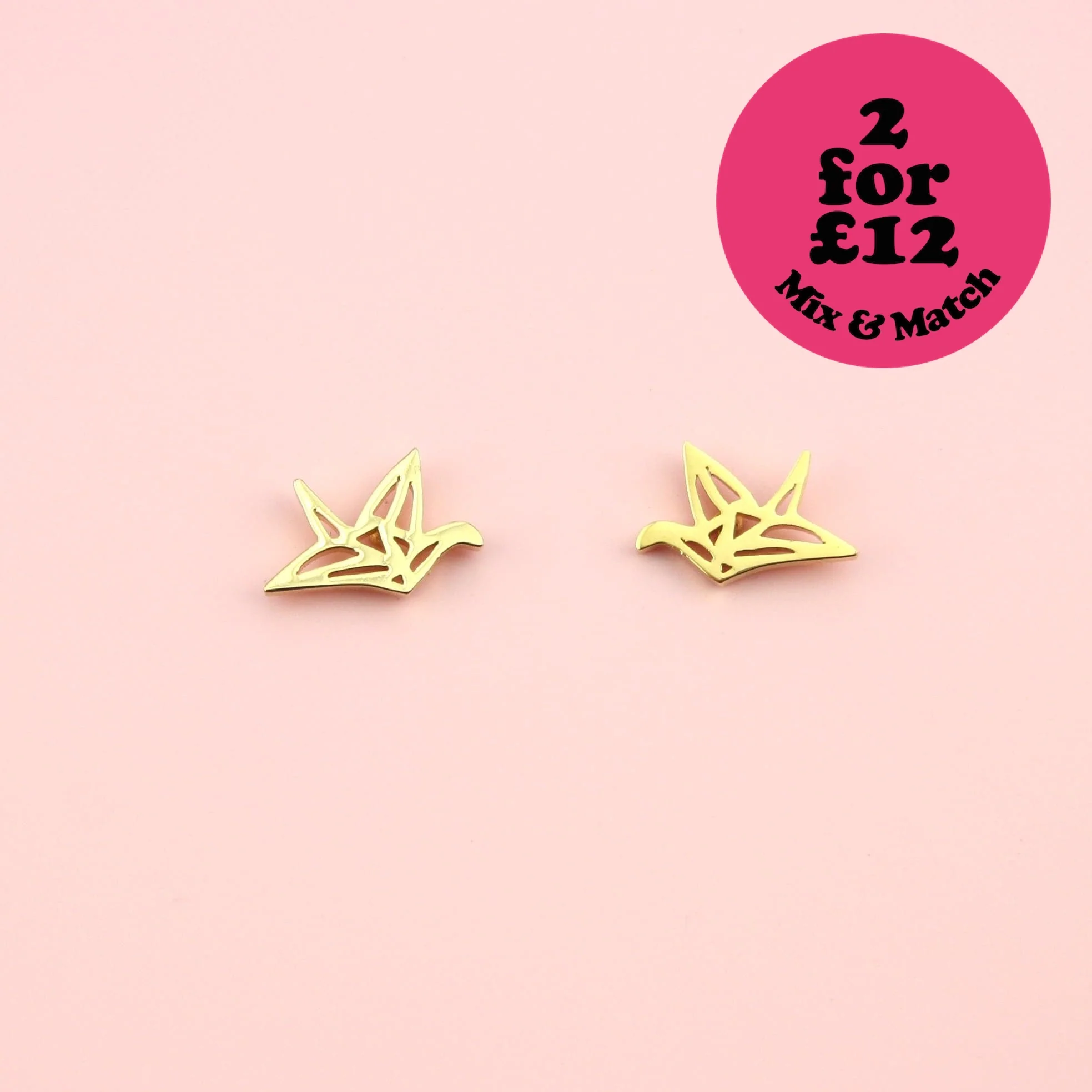 Crane Stud Earrings (Gold Plated)