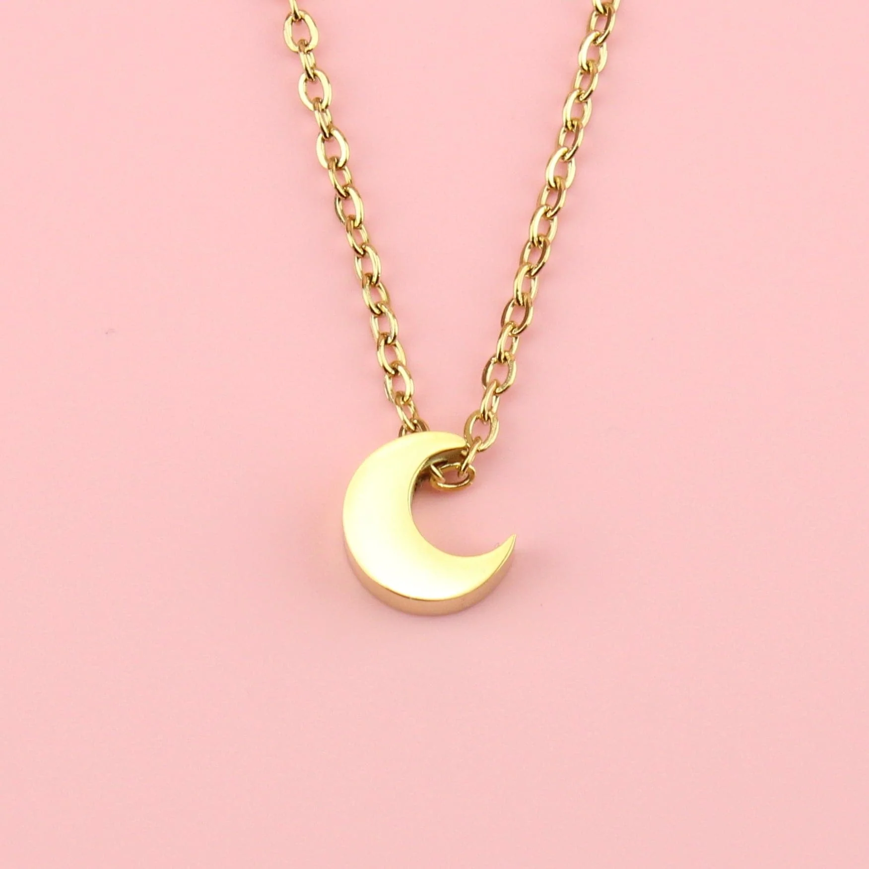 Crescent Moon Charm Necklace (Gold Plated) - Image 2