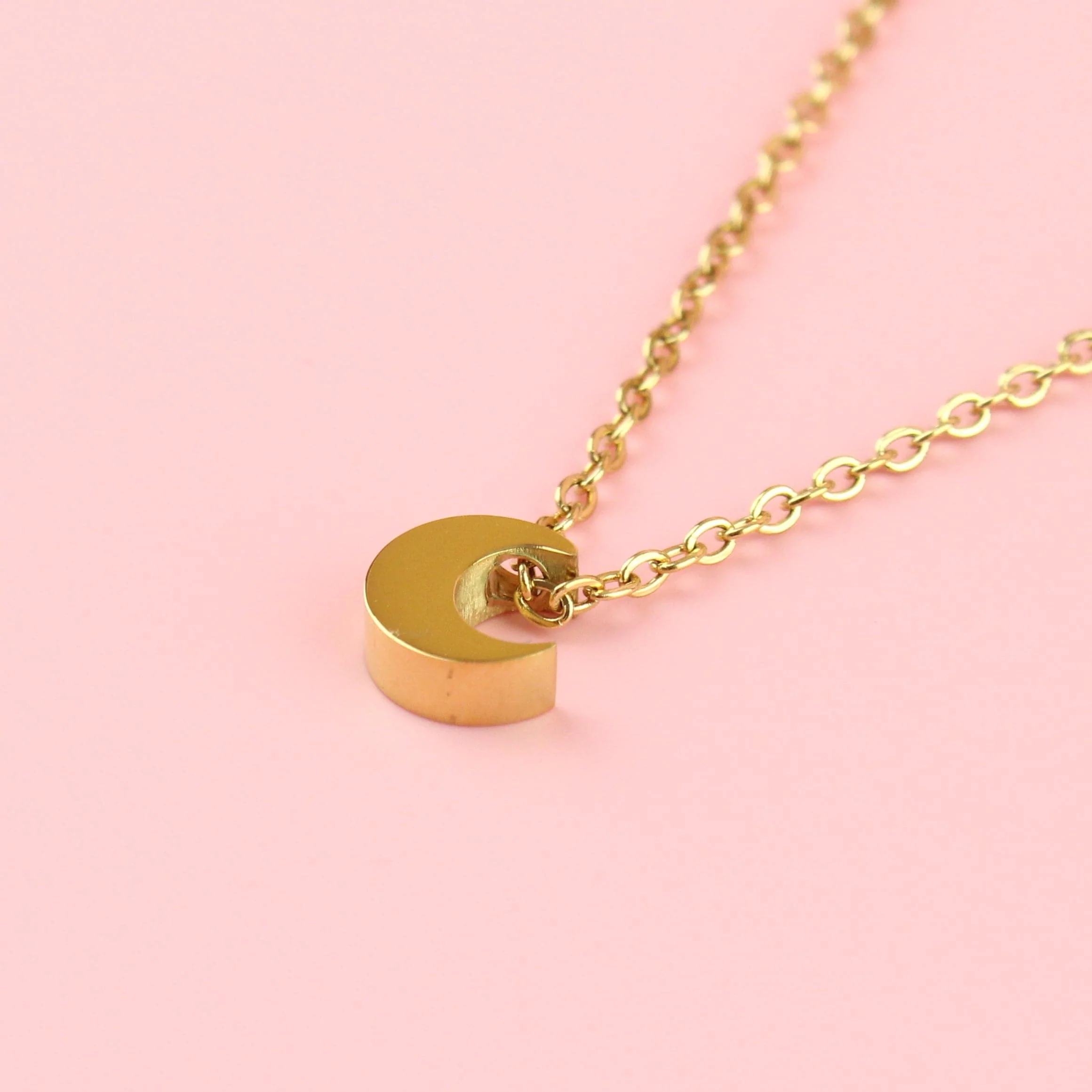Crescent Moon Charm Necklace (Gold Plated) - Image 3