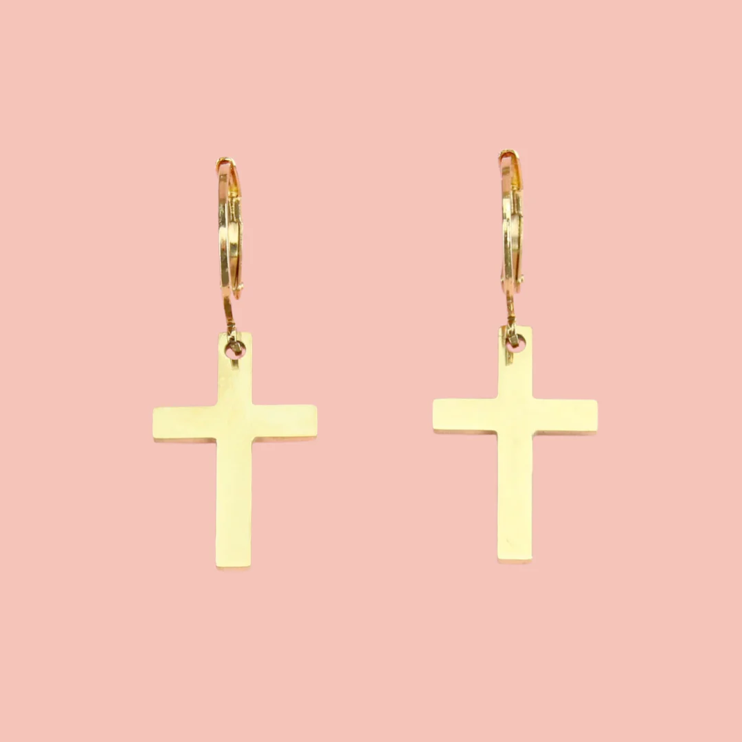 Cross Hoop Earrings (Gold Plated) - Image 2
