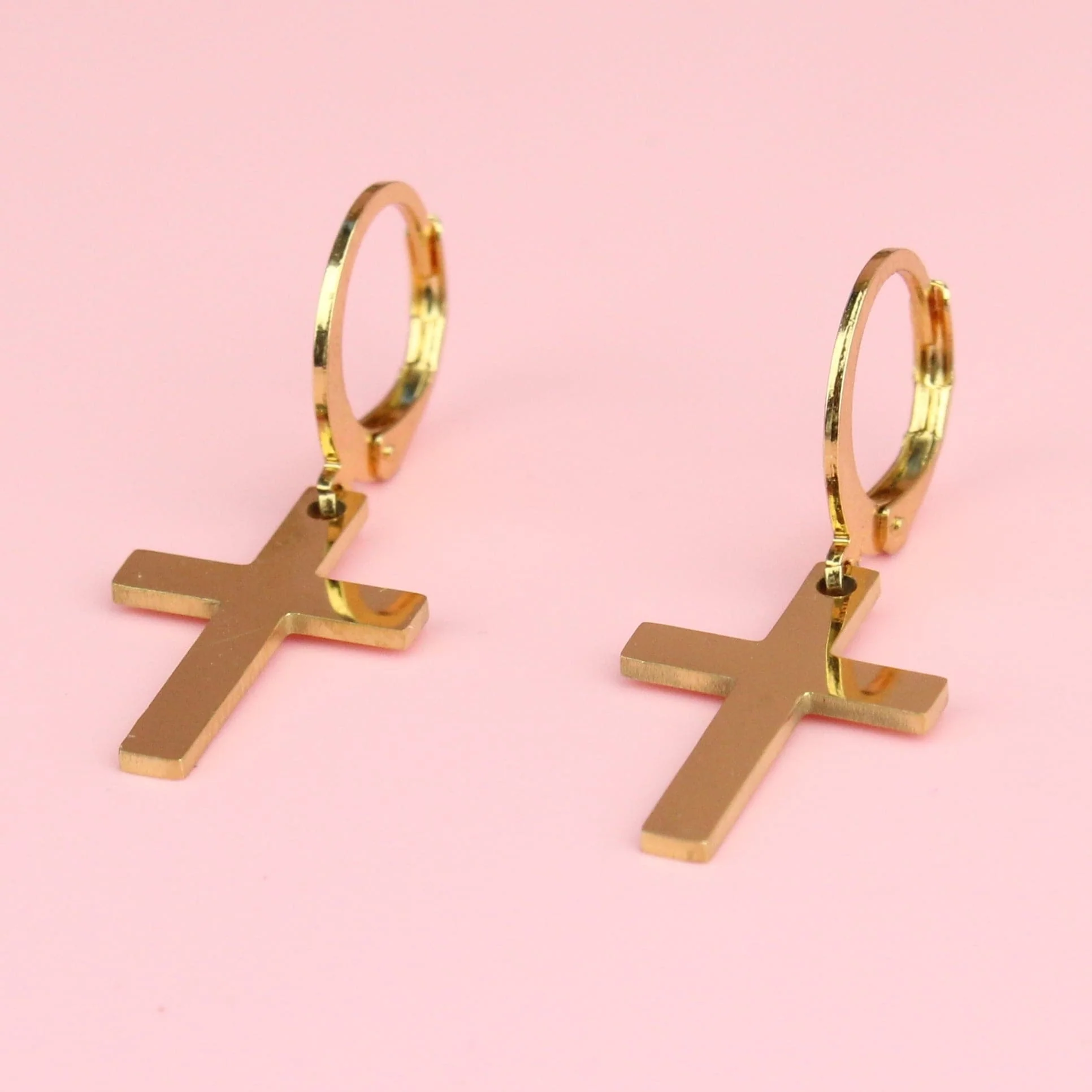 Cross Hoop Earrings (Gold Plated) - Image 3