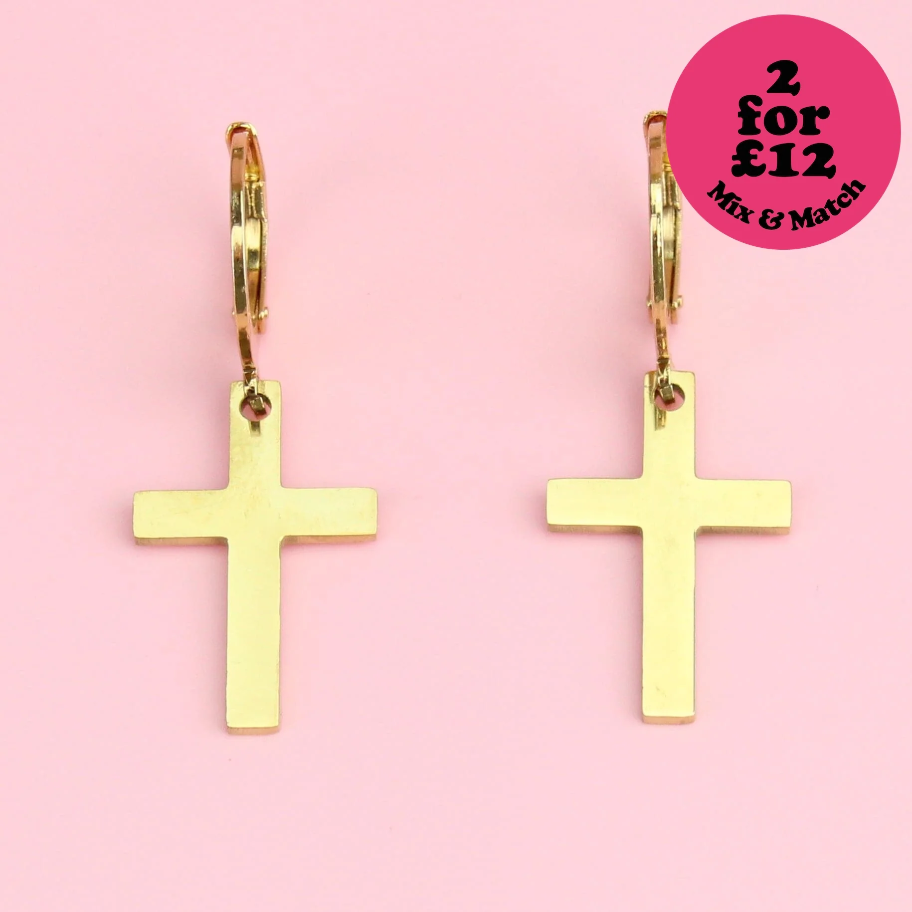 Cross Hoop Earrings (Gold Plated) - Image 4