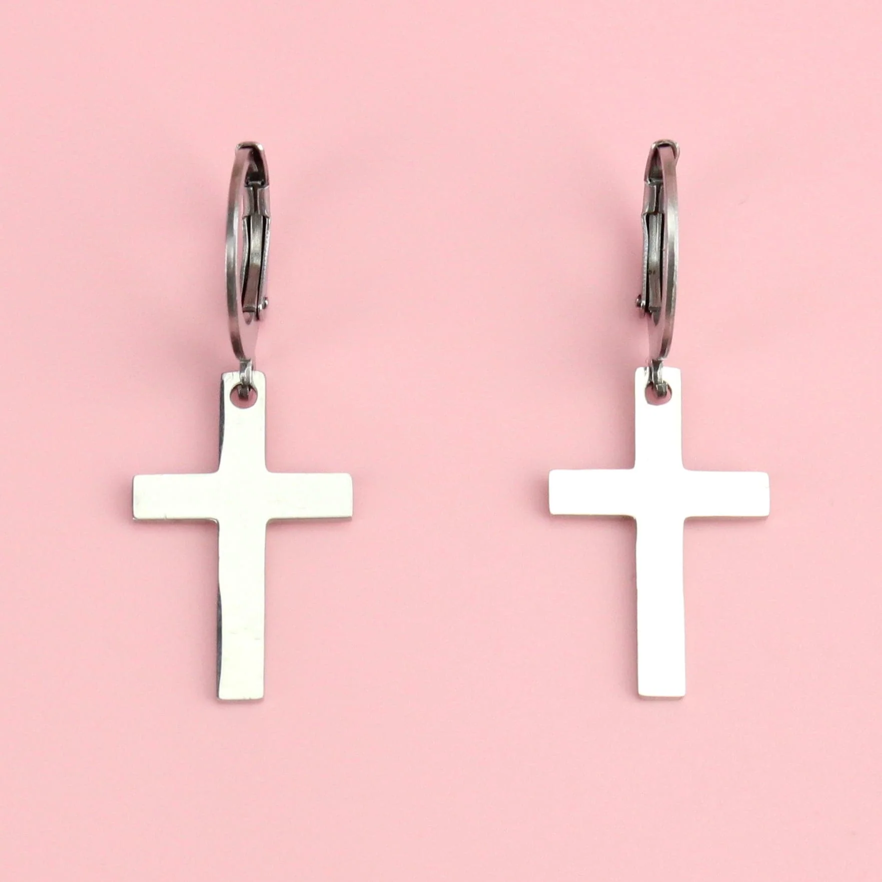 Cross Hoop Earrings (Stainless Steel) - Image 2