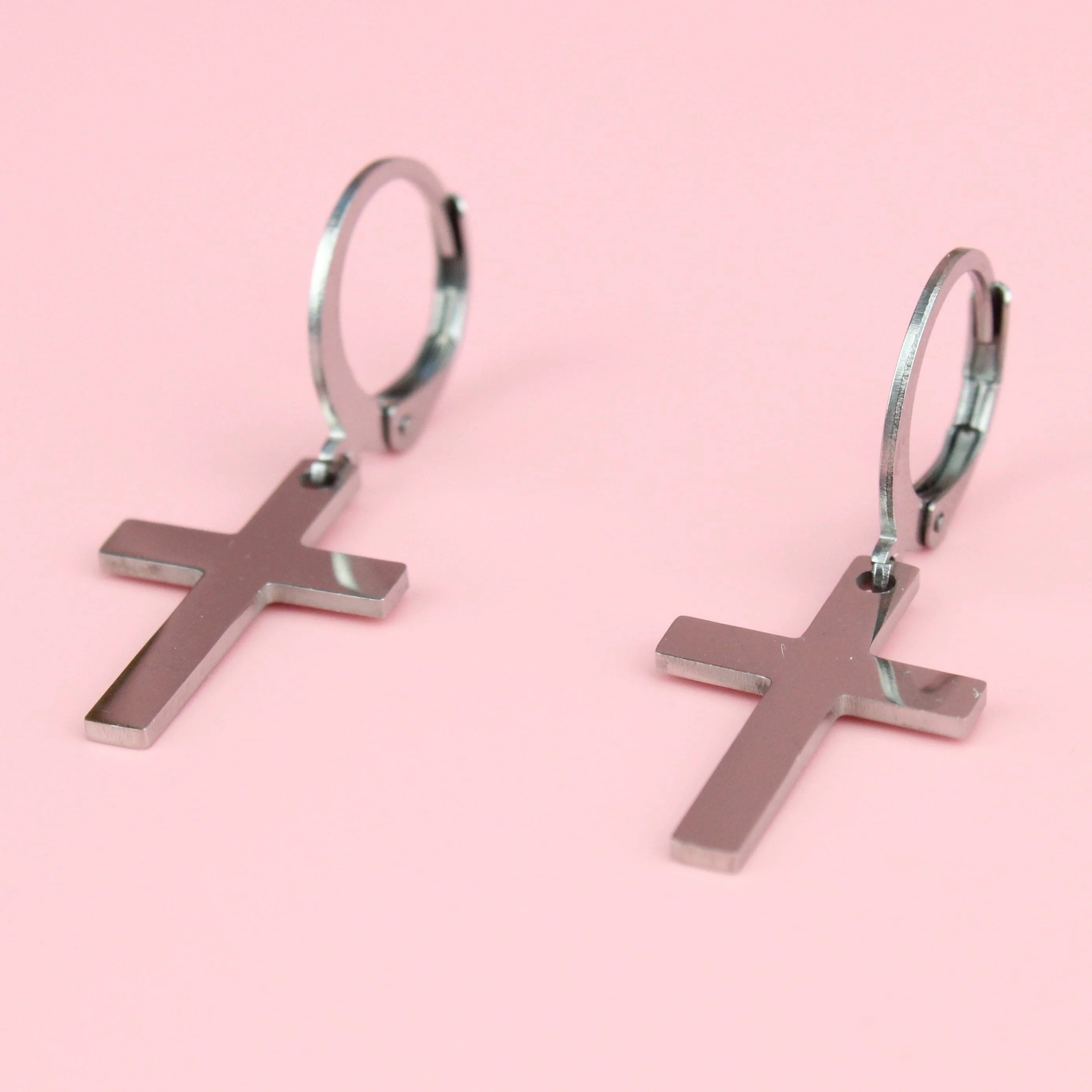 Cross Hoop Earrings (Stainless Steel) - Image 3