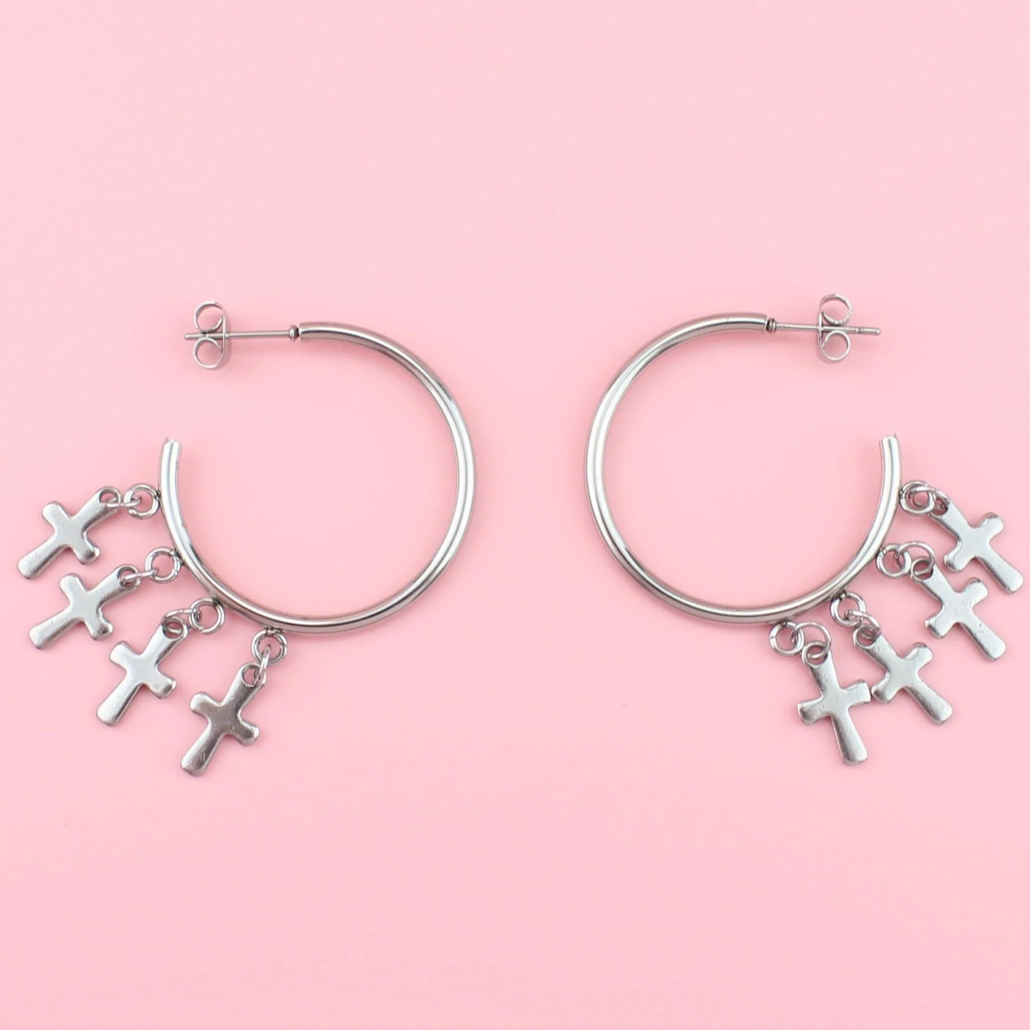 Cross Hoop Stud Earrings - Image 2
