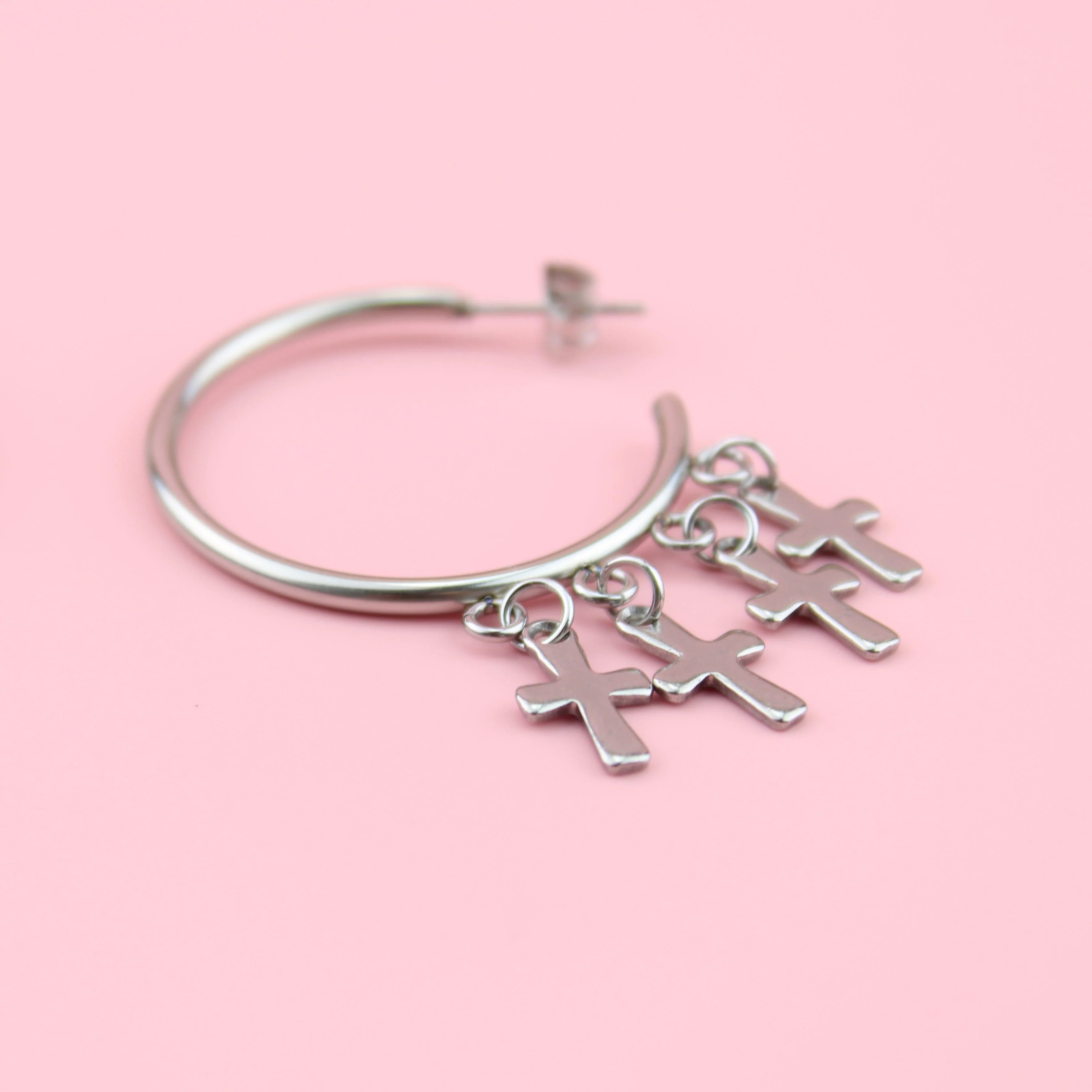 Cross Hoop Stud Earrings - Image 3