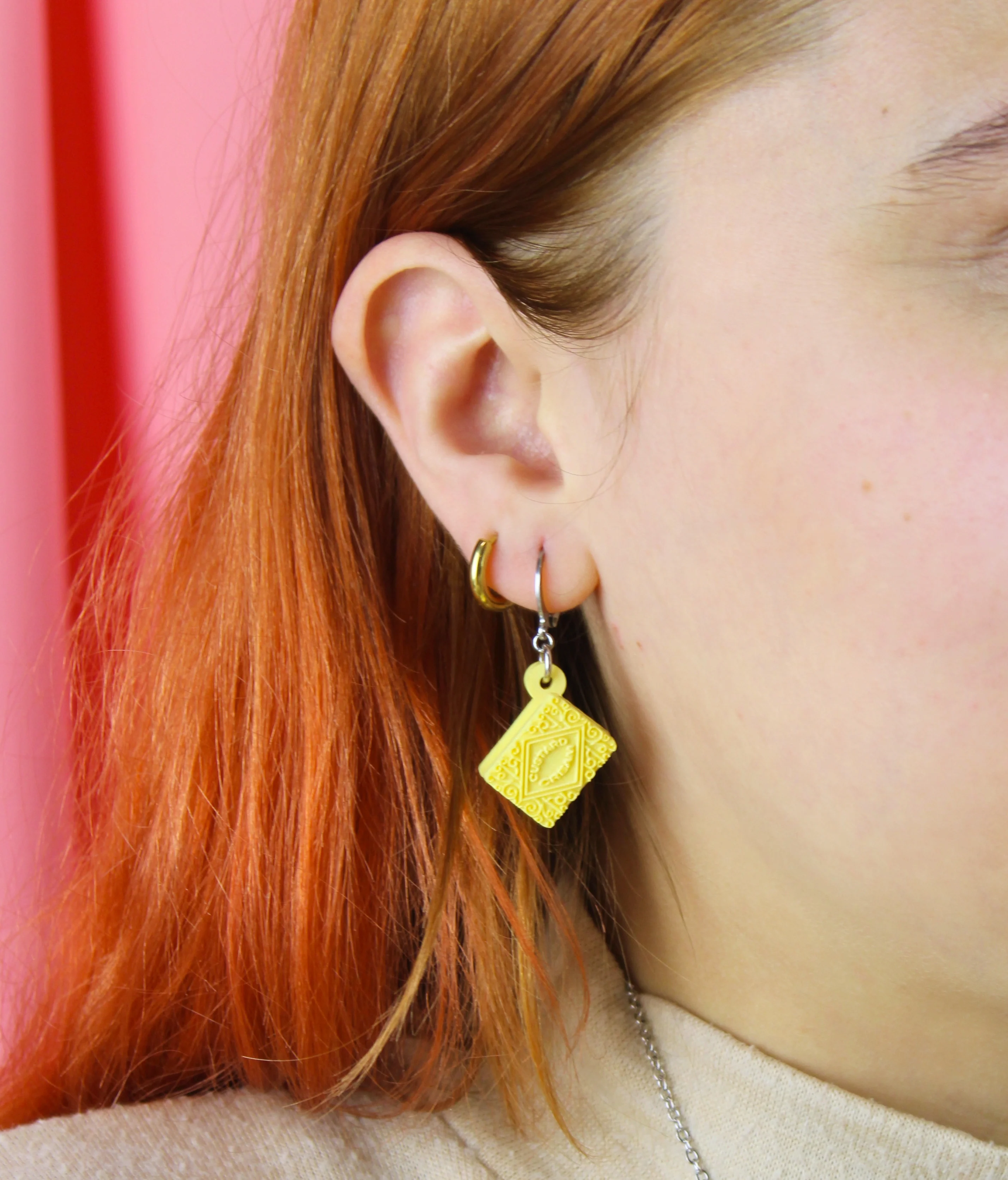 Custard Cream Biscuit Huggie Hoop Earrings - Image 2