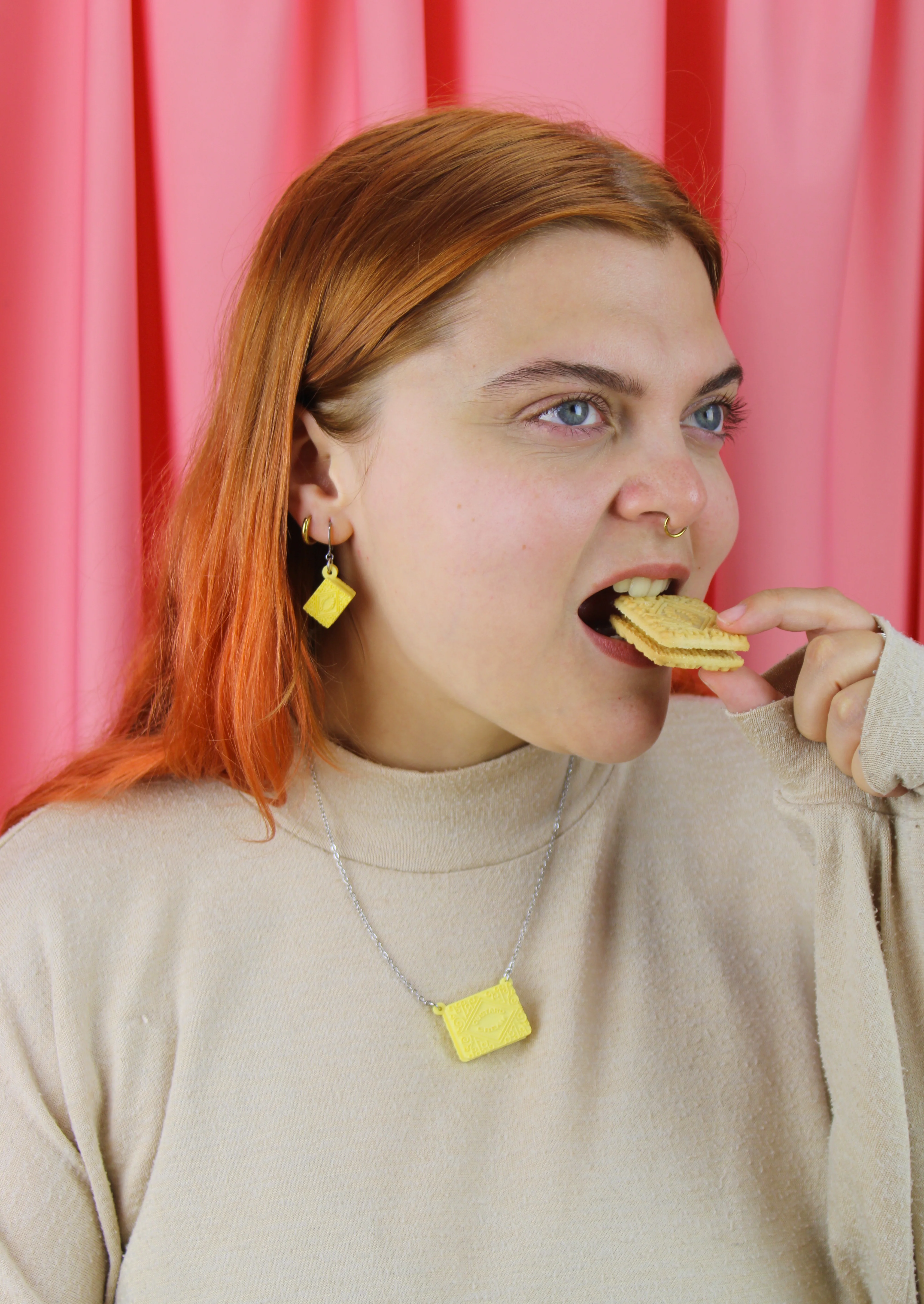 Custard Cream Biscuit Huggie Hoop Earrings - Image 4