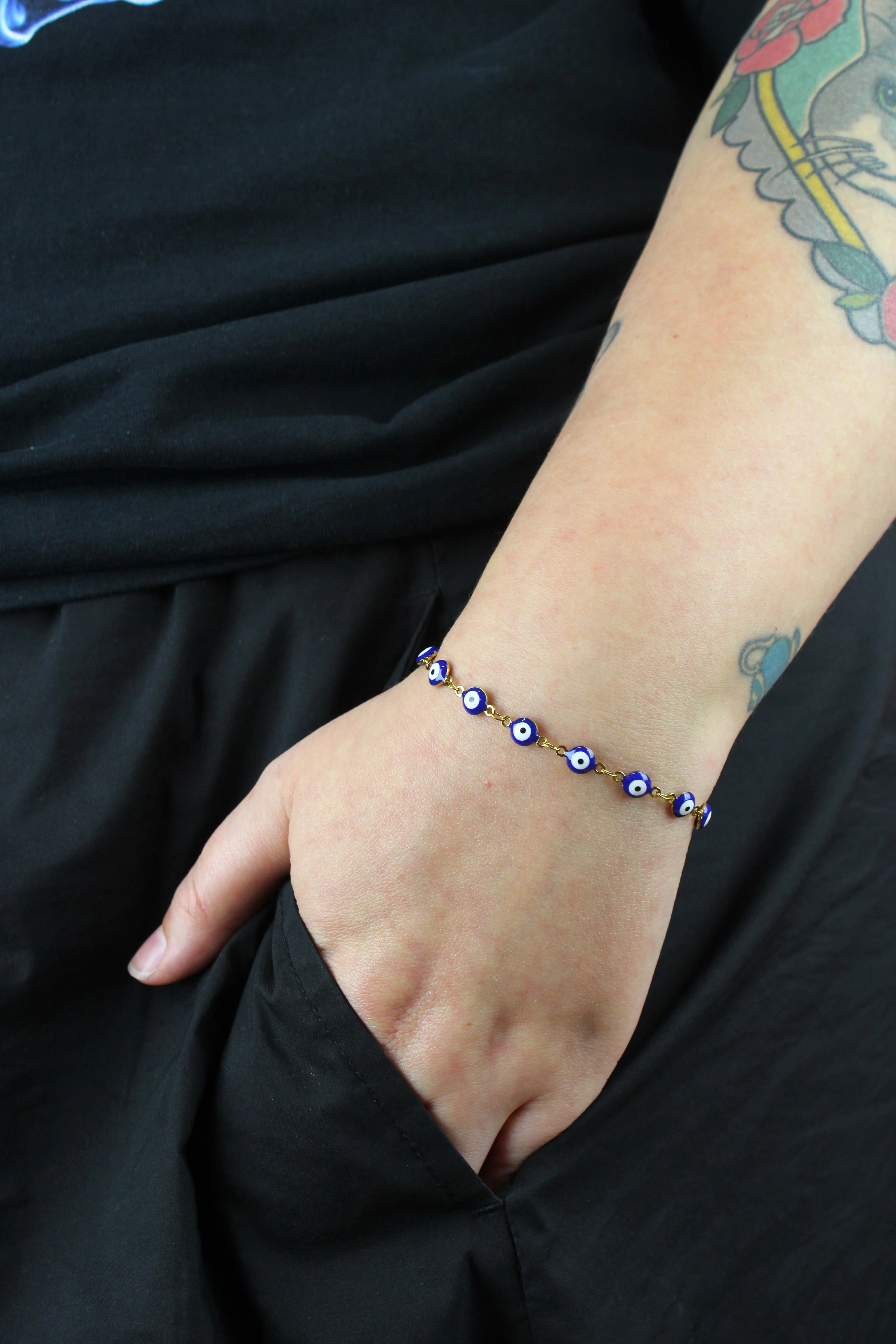 Dark Blue Evil Eye Anklet (Gold Plated) - Image 2