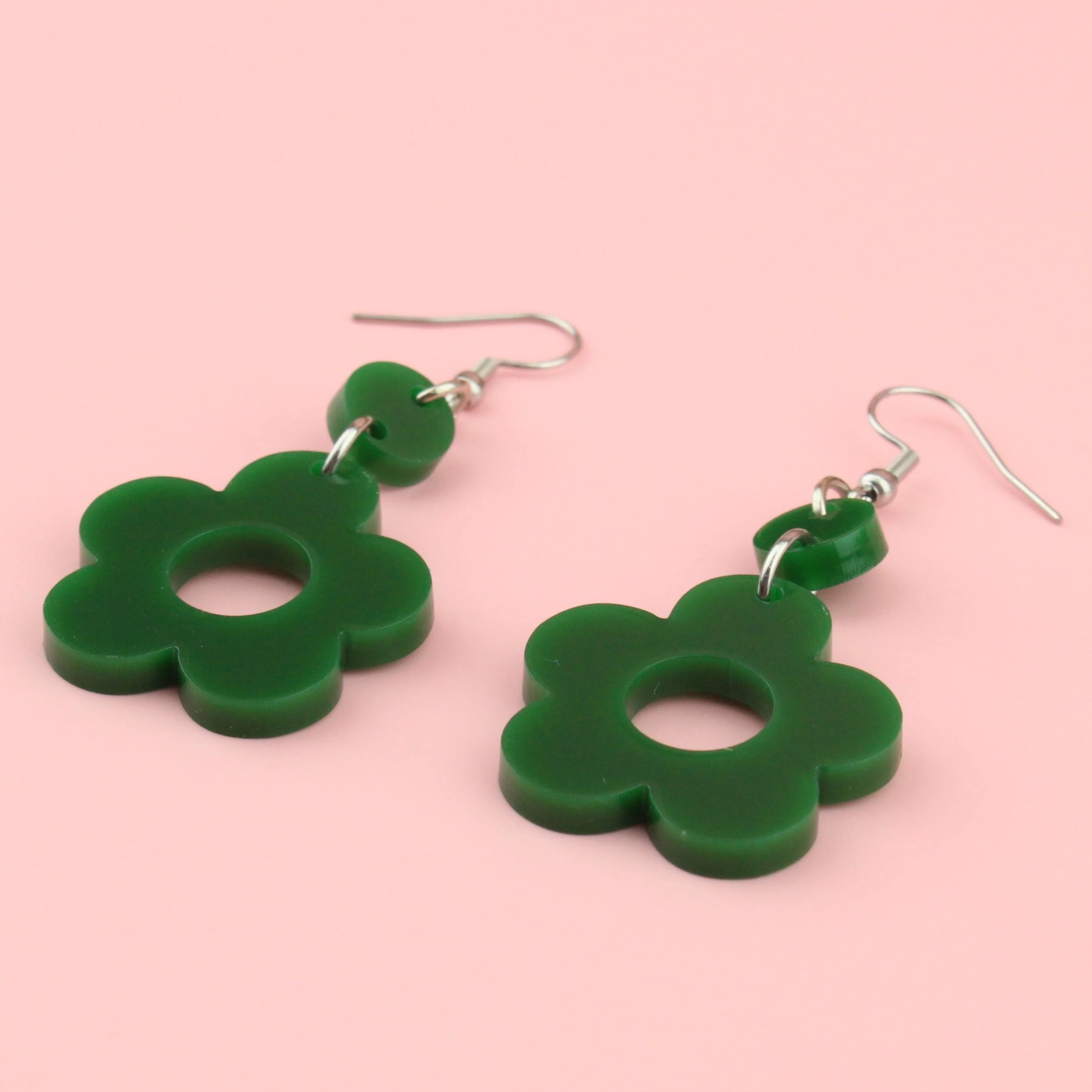 Dark Green Flower Power Earrings - Image 3