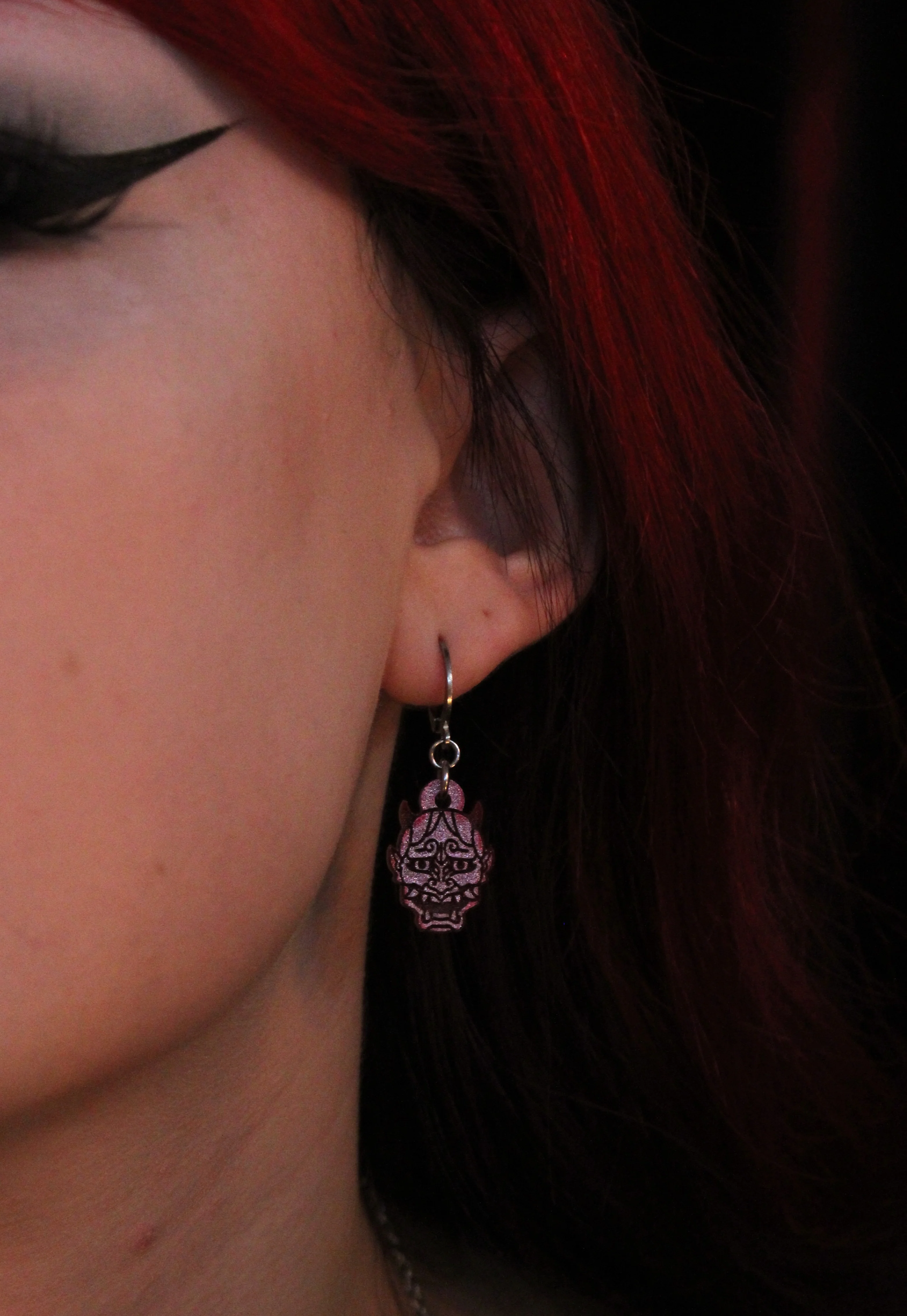Demon Huggie Hoop Earrings - Pink - Image 2