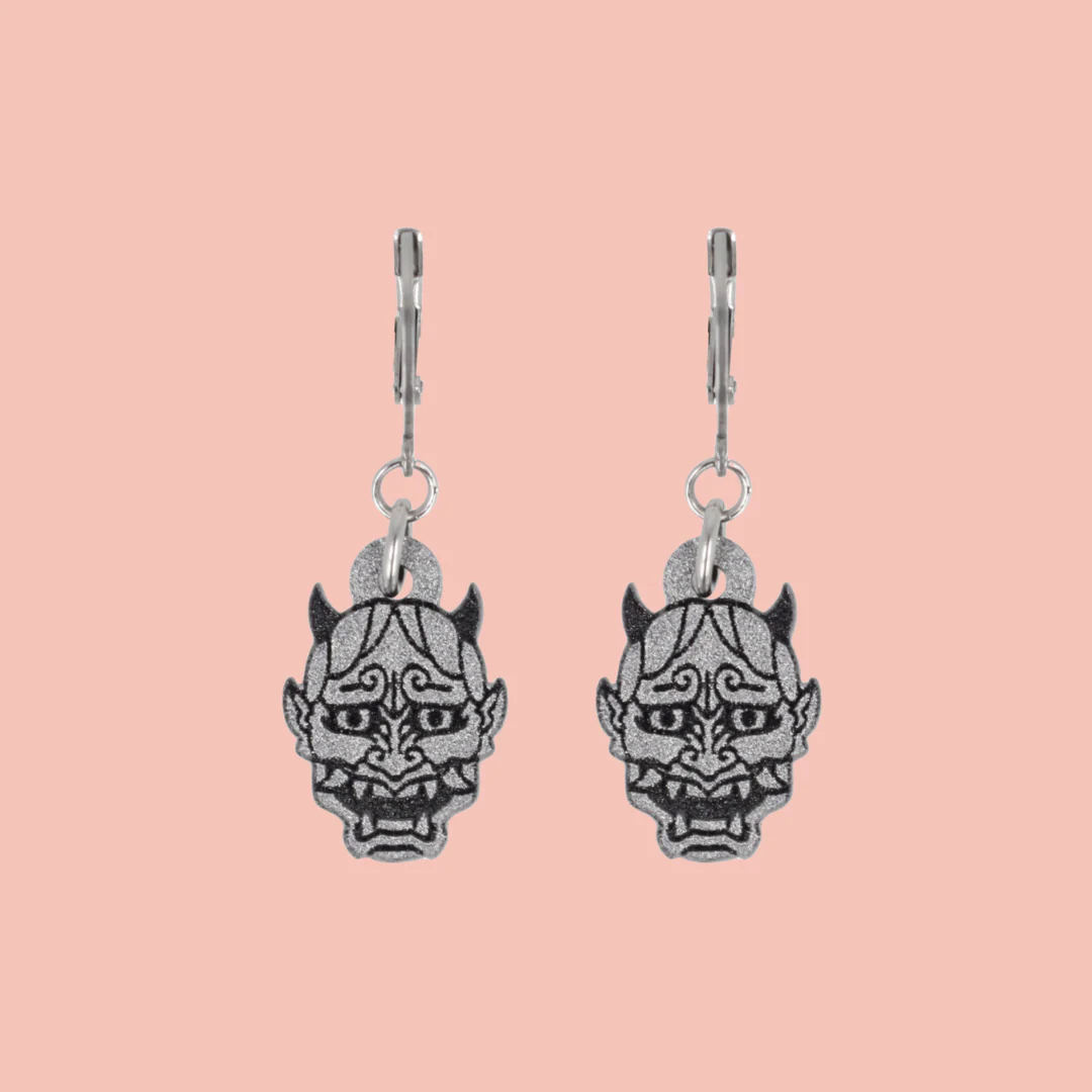 Demon Huggie Hoop Earrings - Silver