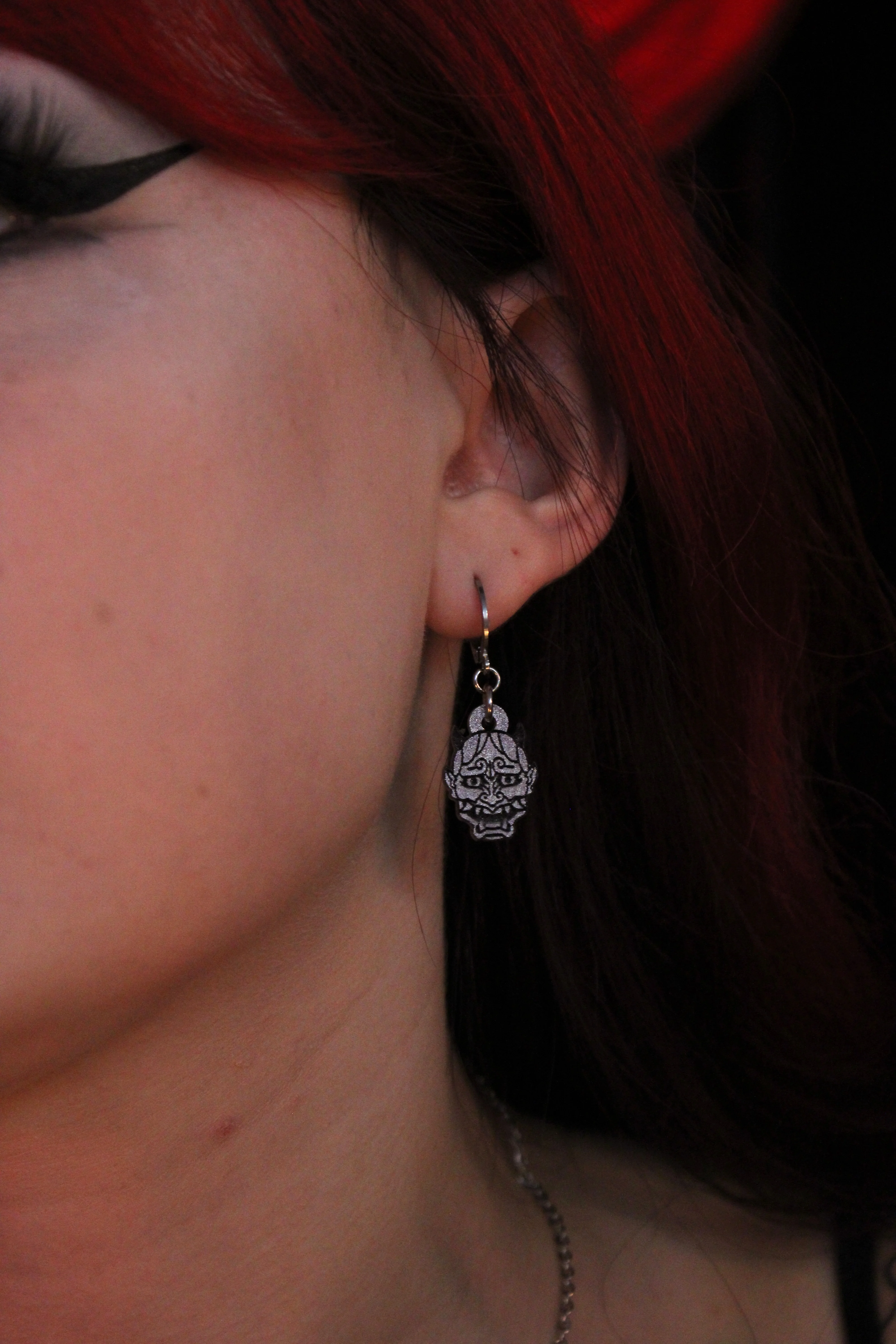 Demon Huggie Hoop Earrings - Silver - Image 2
