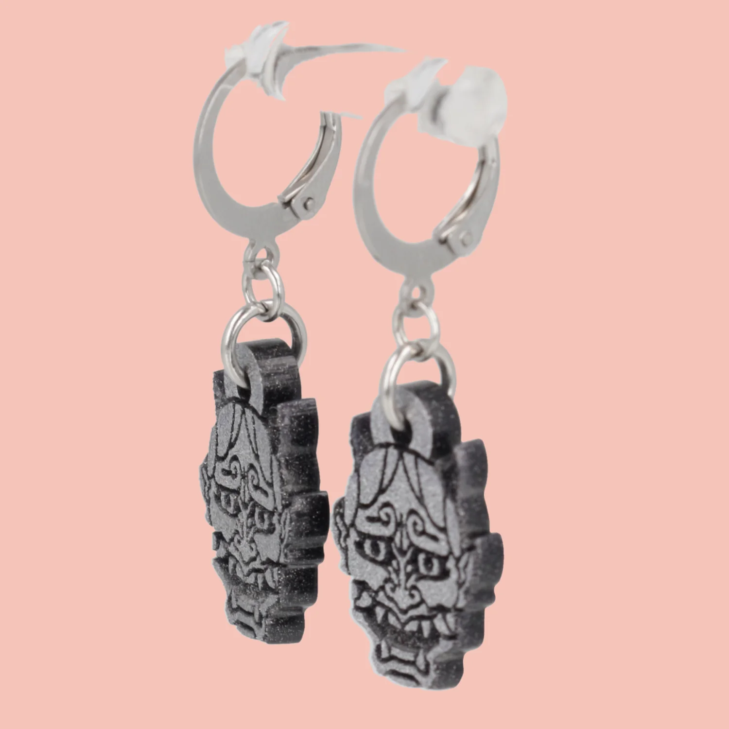 Demon Huggie Hoop Earrings - Silver - Image 3