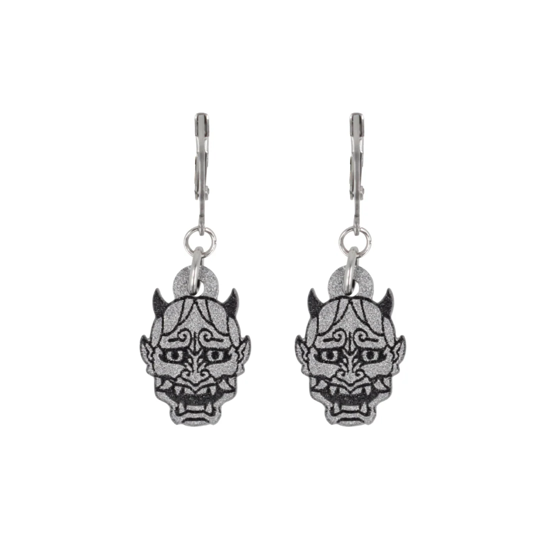 Demon Huggie Hoop Earrings - Silver - Image 6