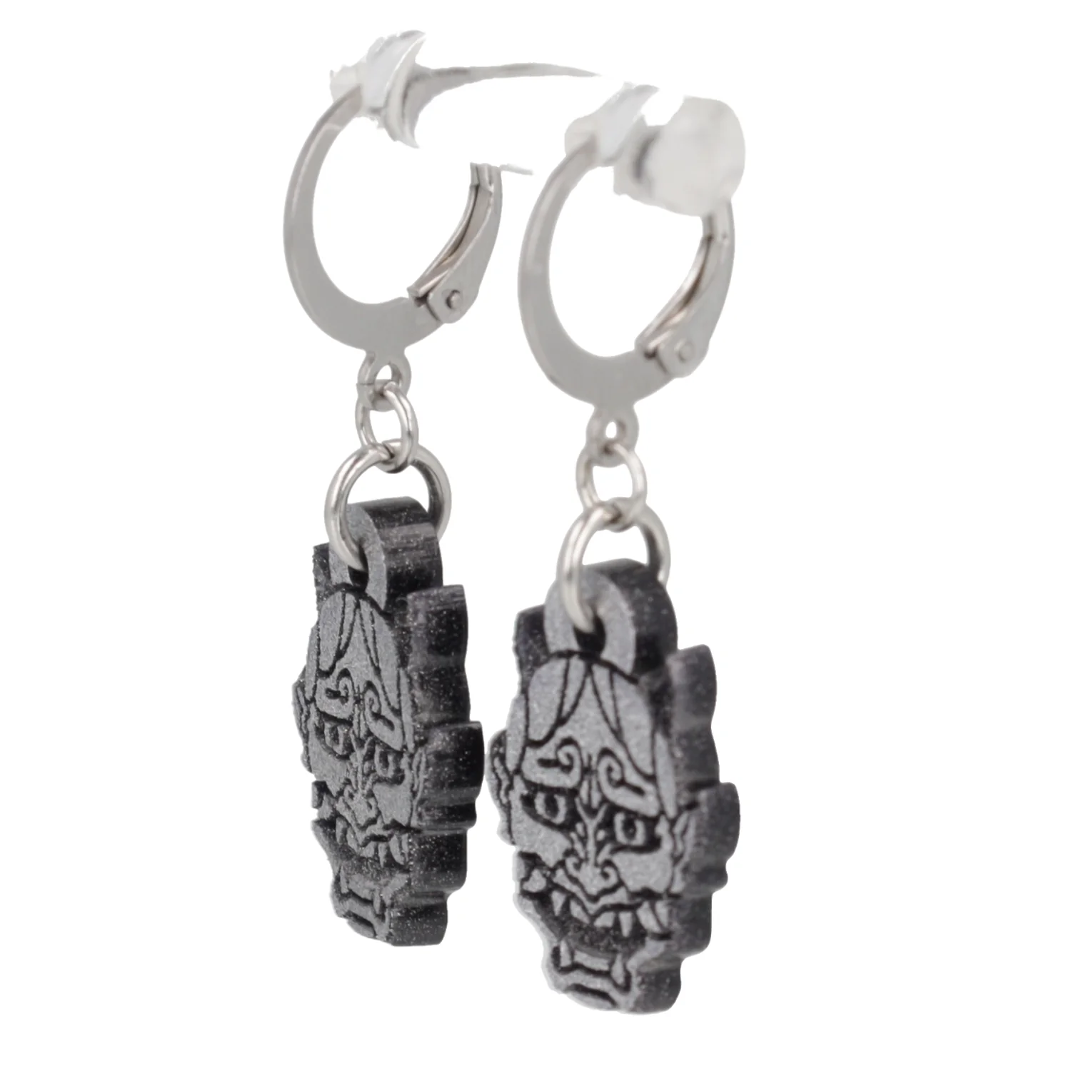 Demon Huggie Hoop Earrings - Silver - Image 7