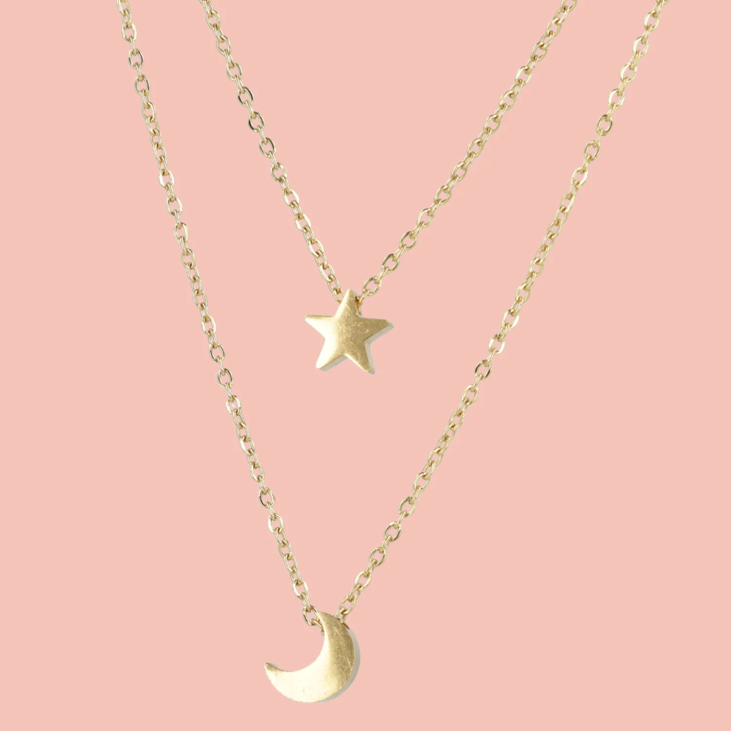 Double Chain Star & Moon Necklace (Gold Plated)