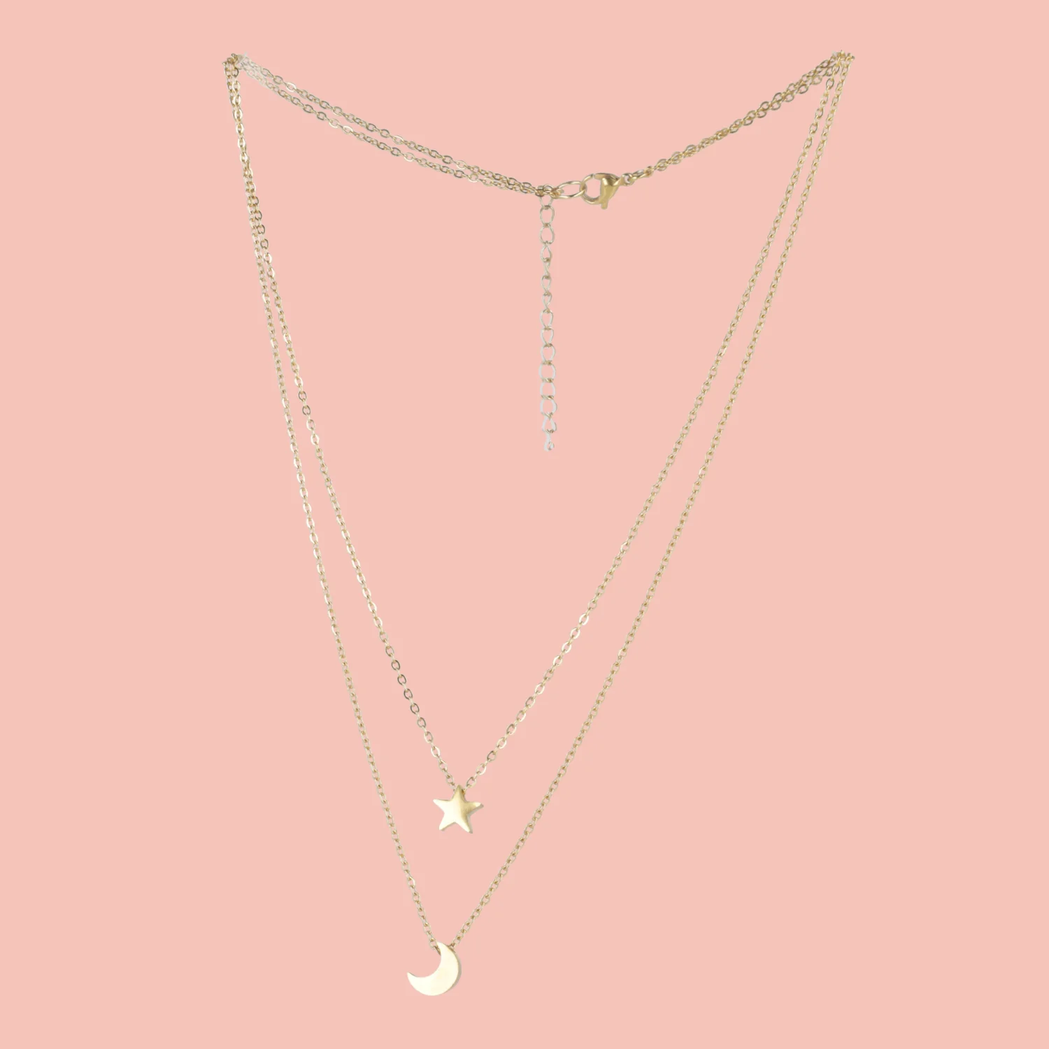 Double Chain Star & Moon Necklace (Gold Plated) - Image 2