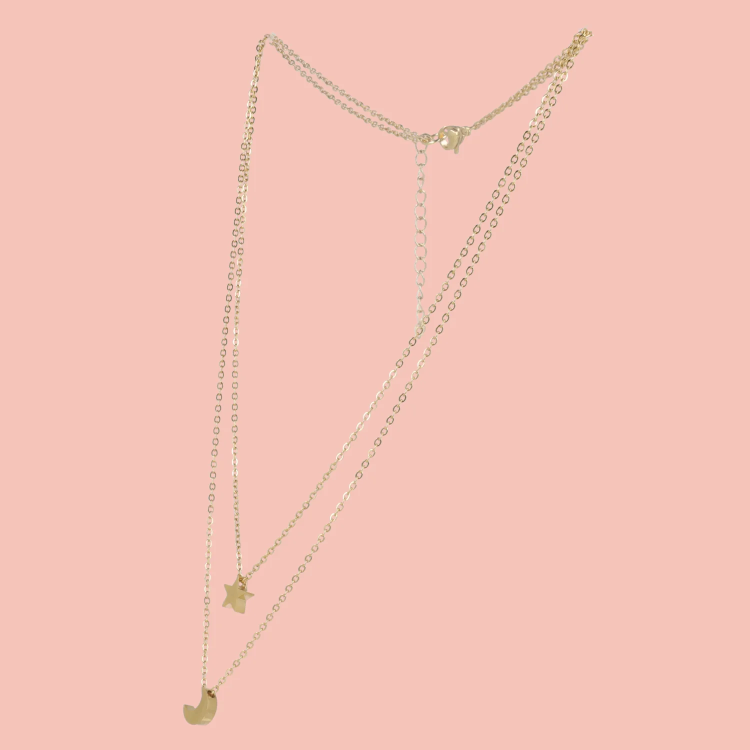 Double Chain Star & Moon Necklace (Gold Plated) - Image 3