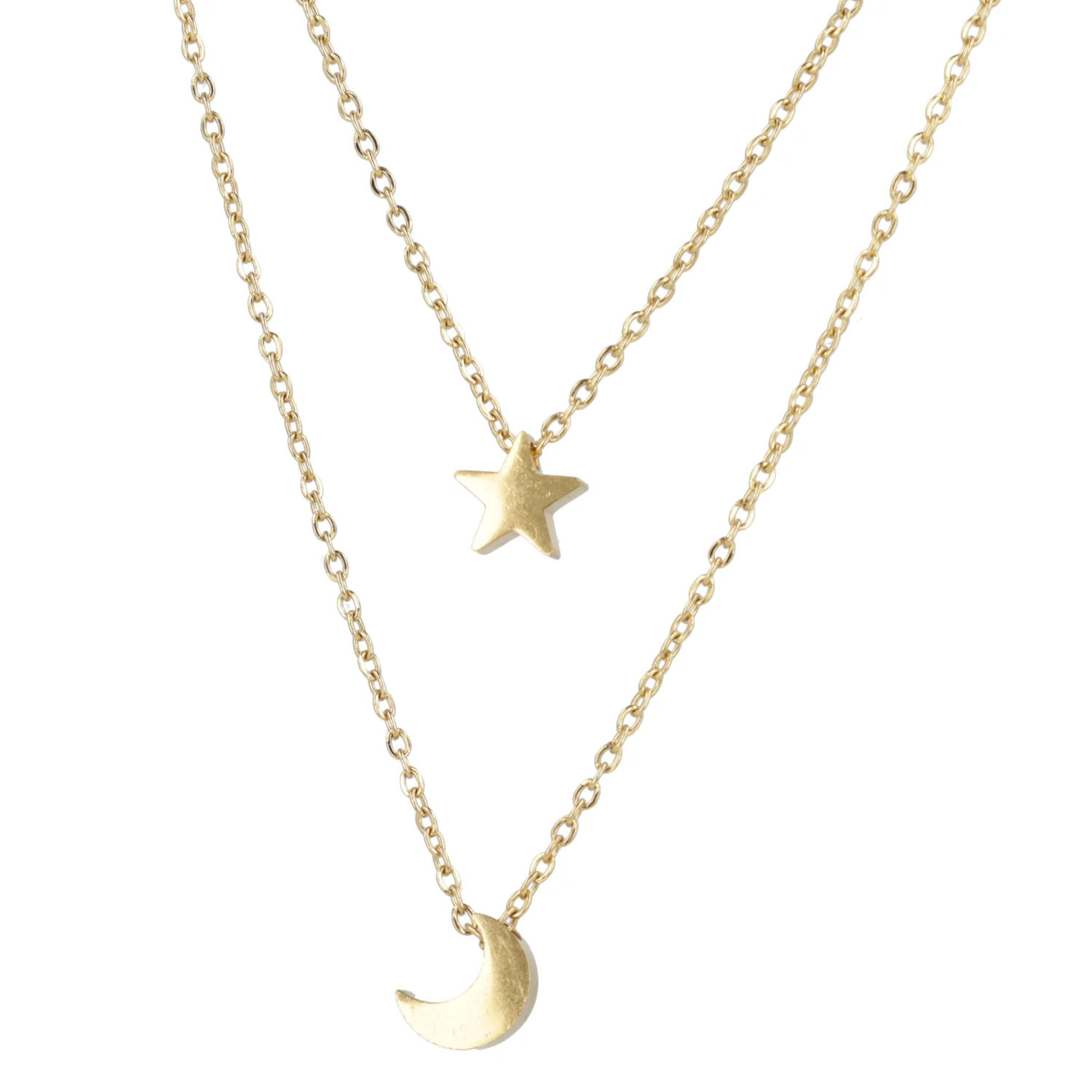 Double Chain Star & Moon Necklace (Gold Plated) - Image 4