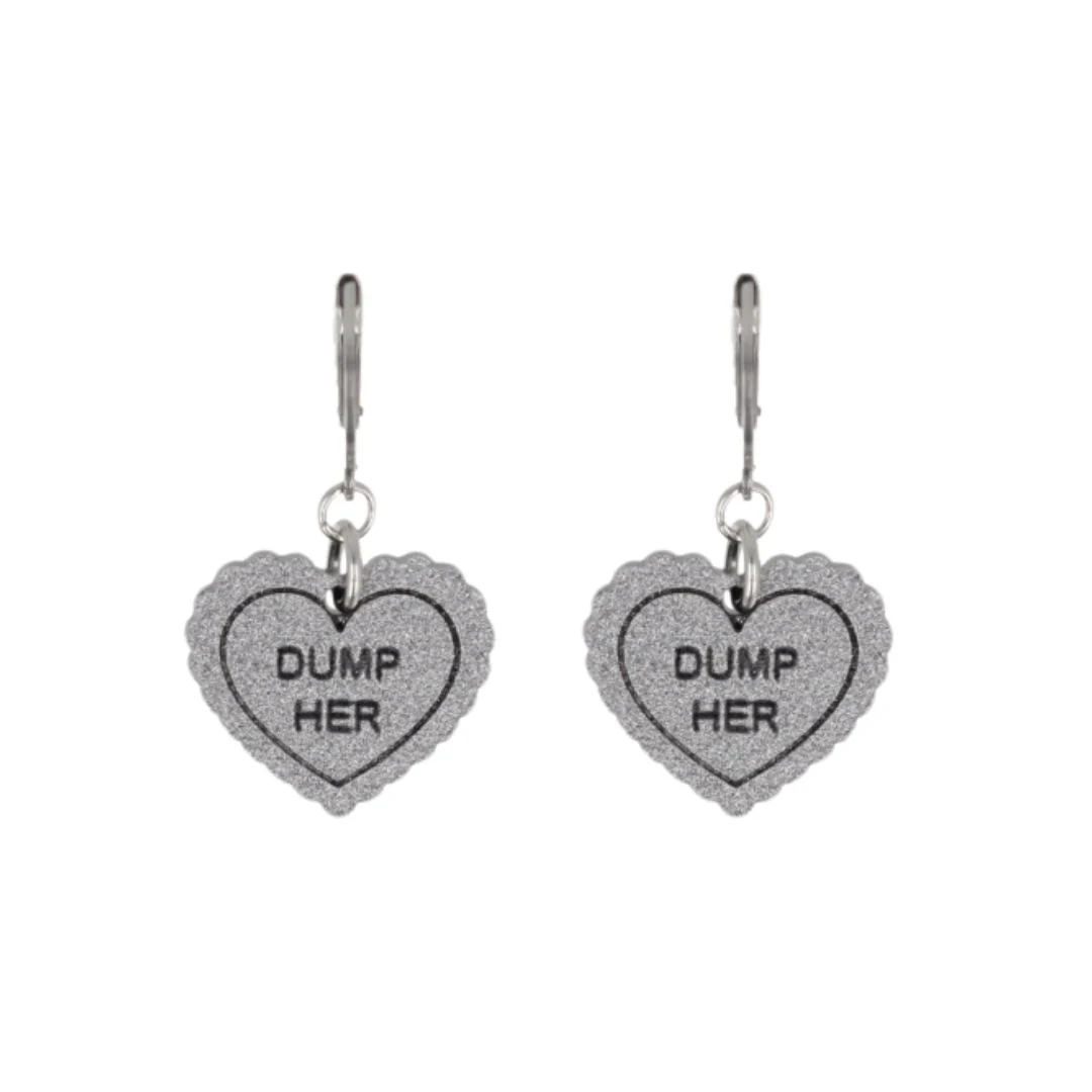 "Dump Her" Loveheart Huggie Hoop Earrings - Silver - Image 3