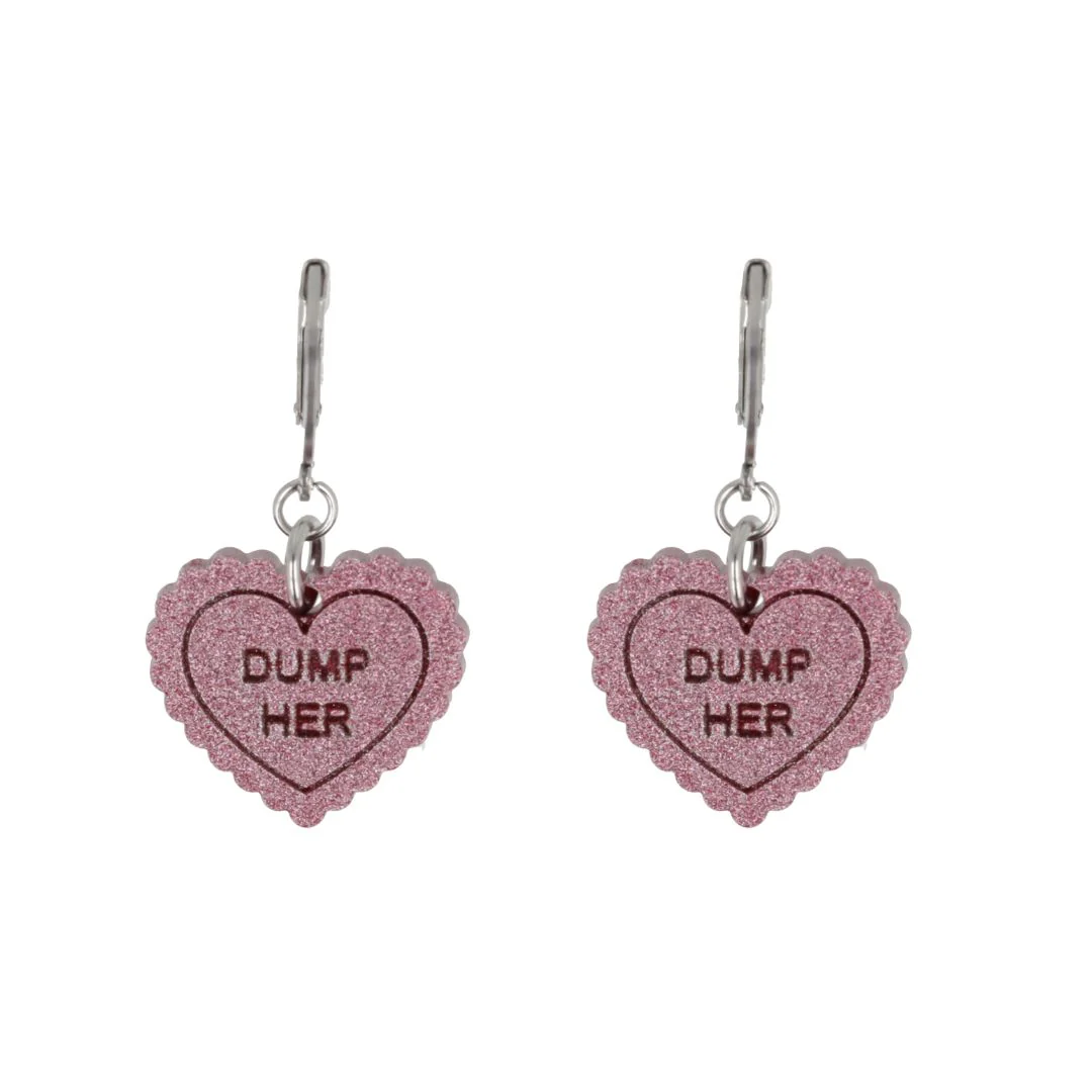 "Dump Her" Loveheart Huggie Hoop Earrings - Pink - Image 3