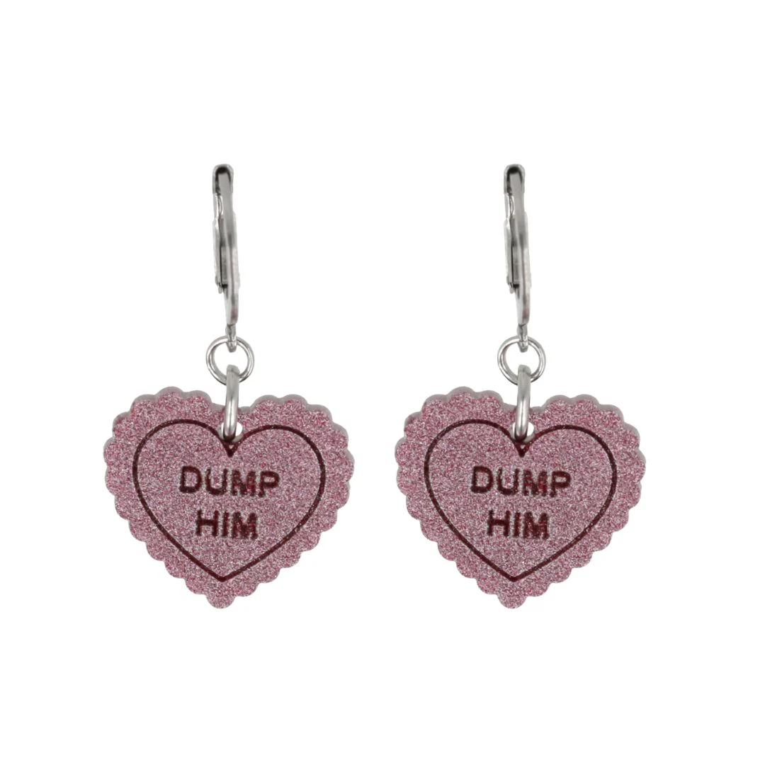 "Dump Him" Loveheart Huggie Hoop Earrings - Pink - Image 3