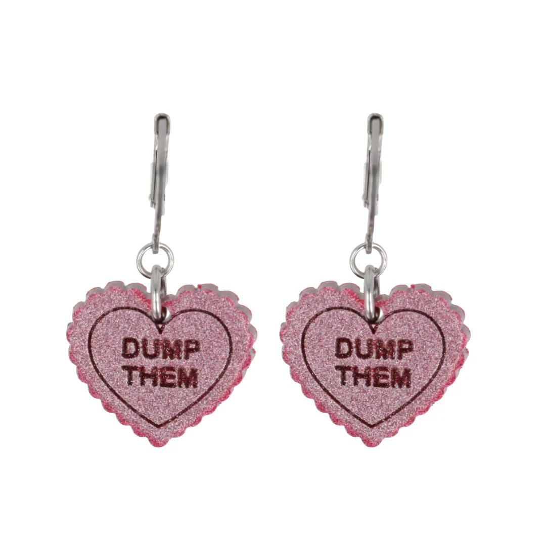 "Dump Them" Loveheart Huggie Hoop Earrings - Pink - Image 3