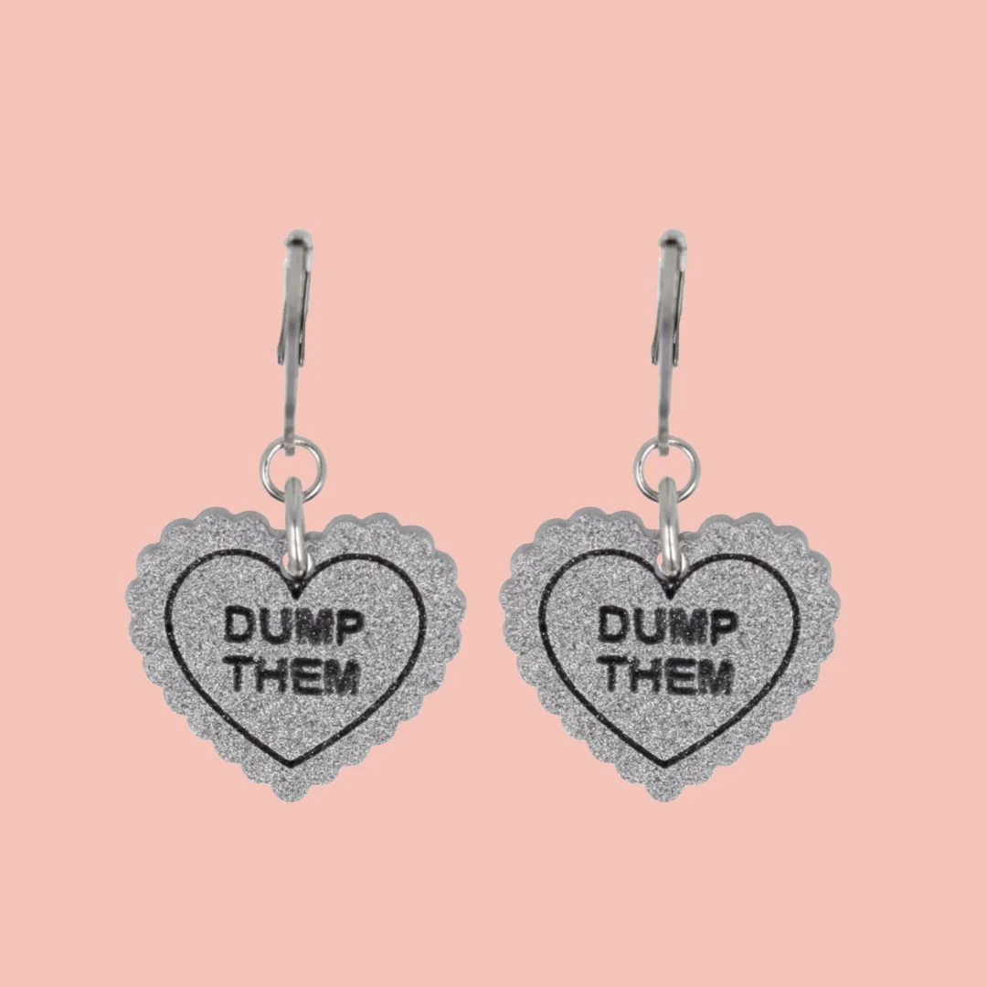 "Dump Them" Loveheart Huggie Hoop Earrings - Silver