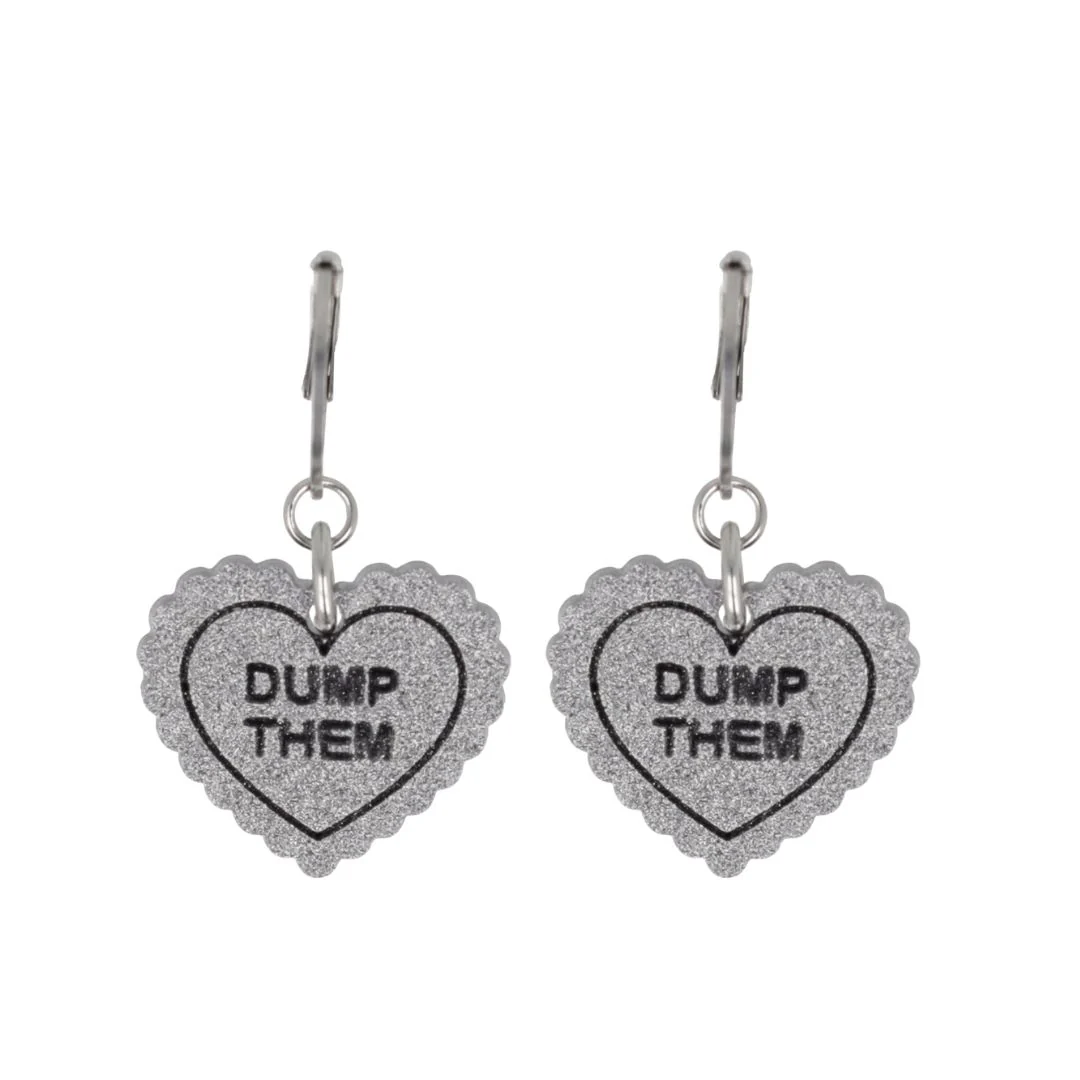 "Dump Them" Loveheart Huggie Hoop Earrings - Silver - Image 3
