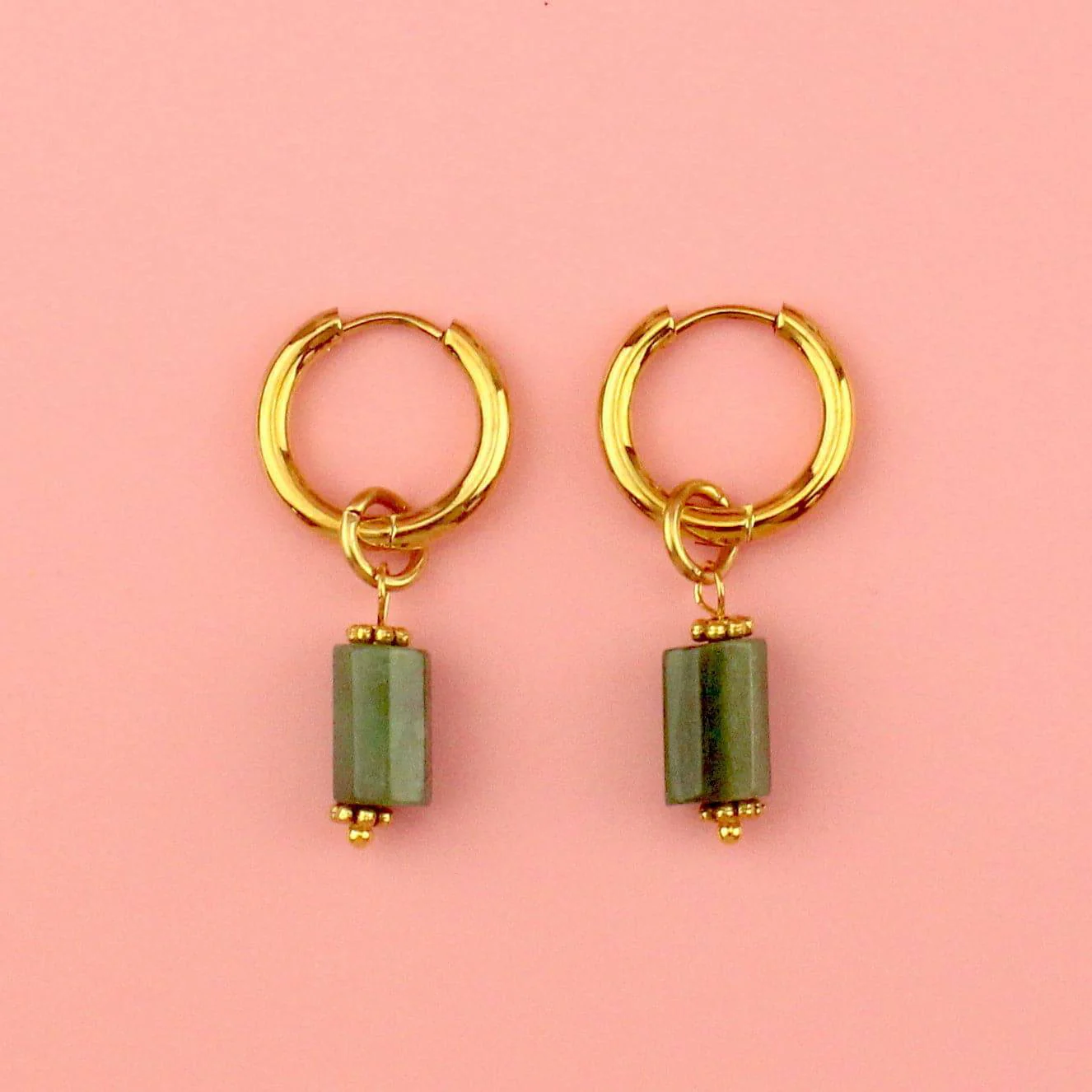 Emerald Stone Hoop Earrings (Gold Plated)