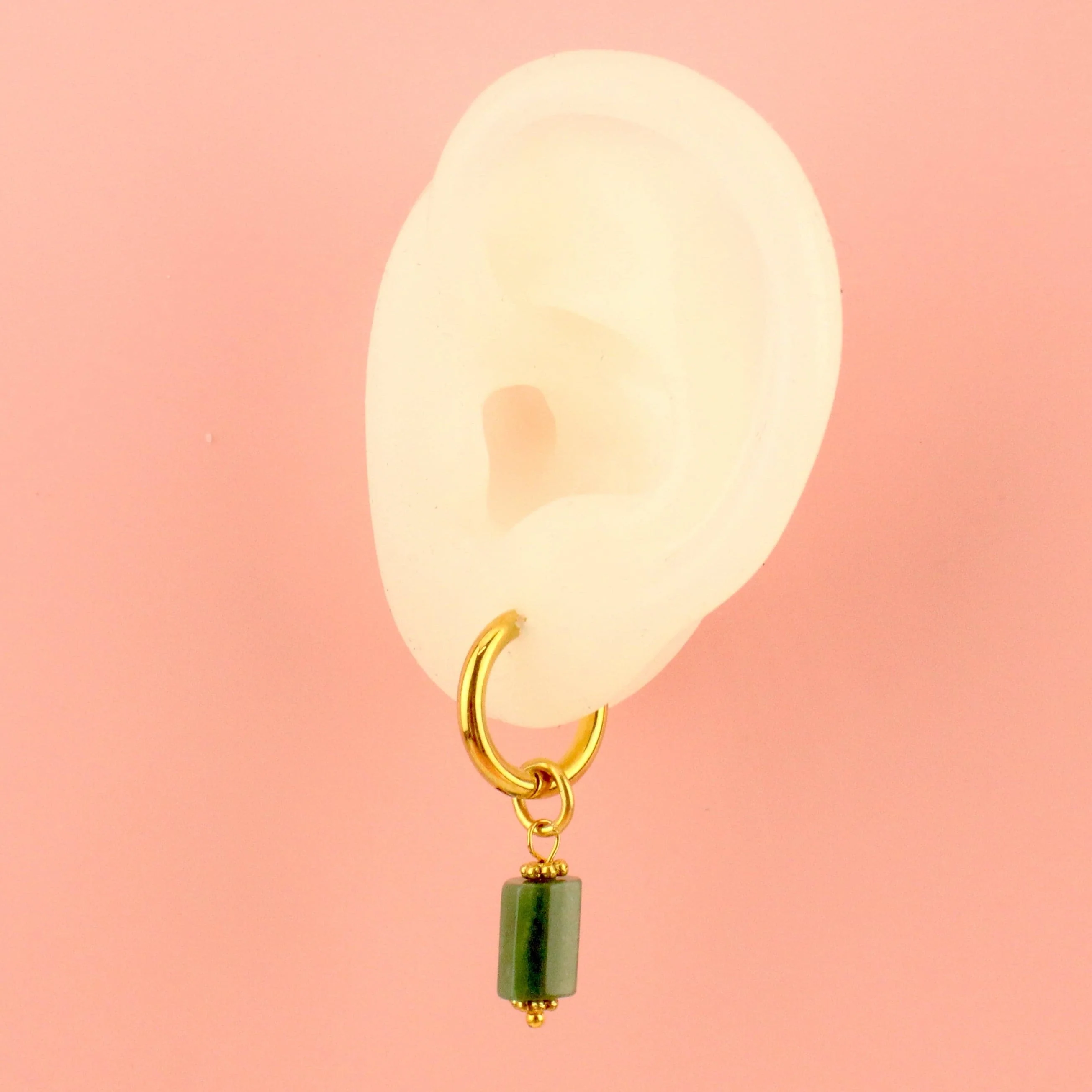 Emerald Stone Hoop Earrings (Gold Plated) - Image 3