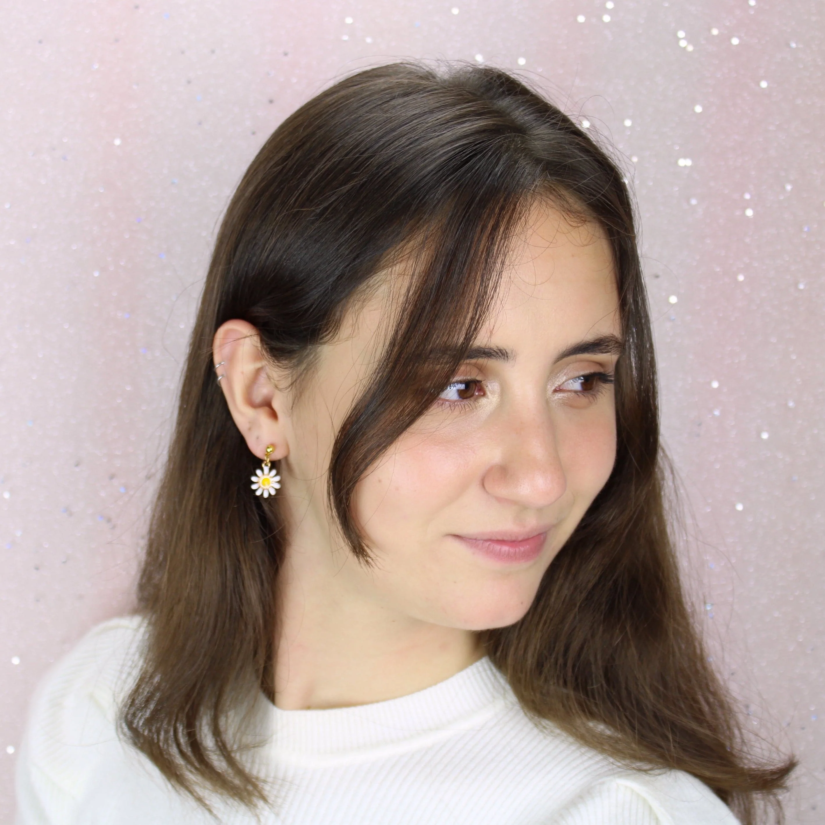 Enamel Daisy Drop Earrings - Image 4