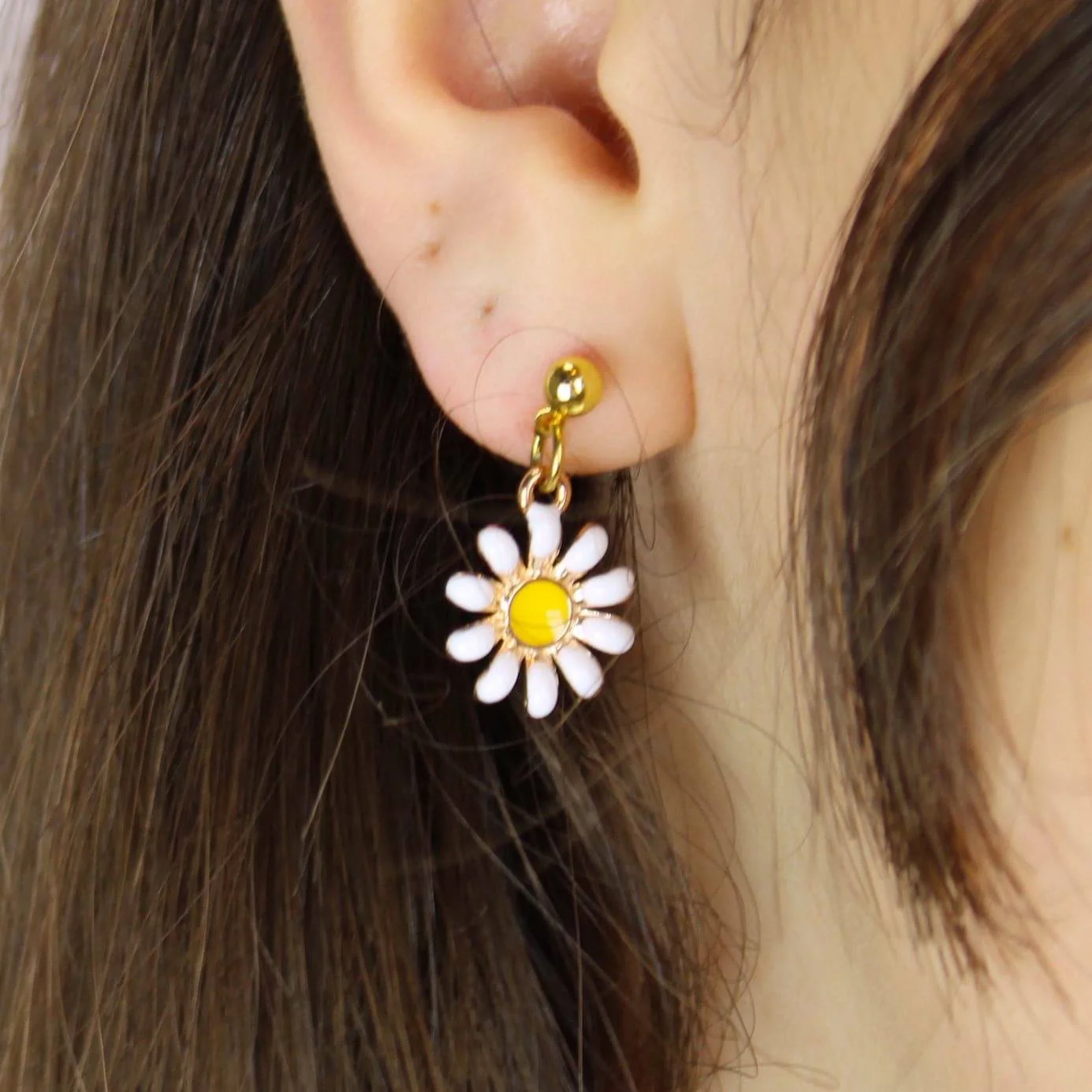 Enamel Daisy Drop Earrings - Image 6