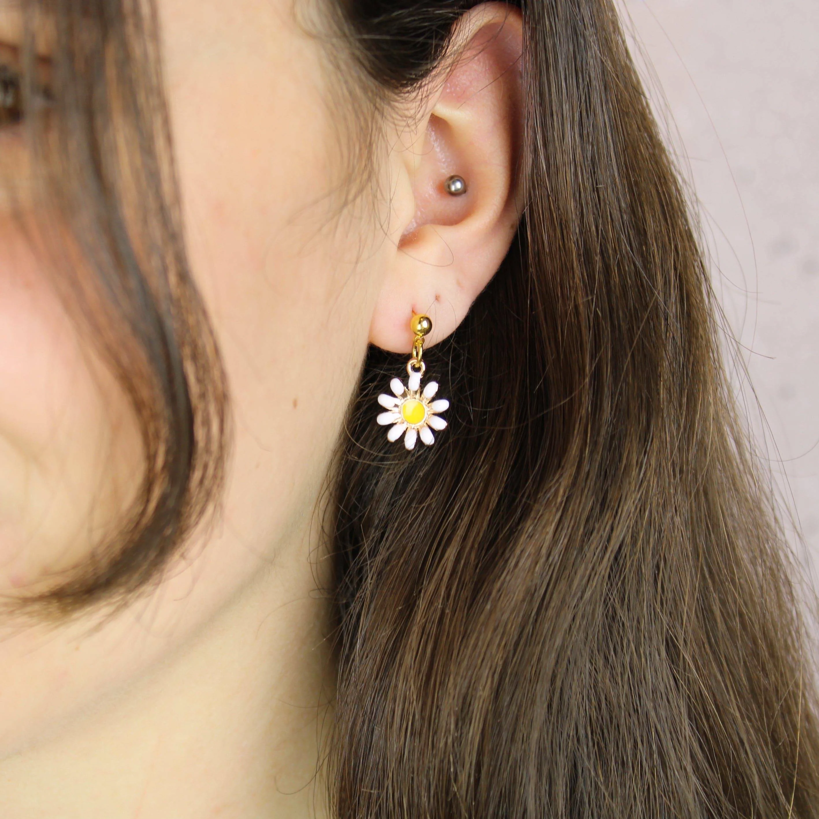 Enamel Daisy Drop Earrings - Image 9