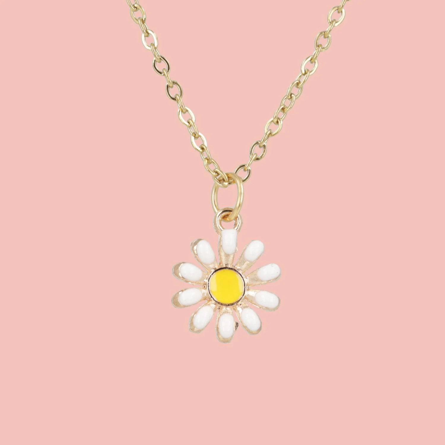 Enamel Daisy Pendant Necklace (Gold Plated)