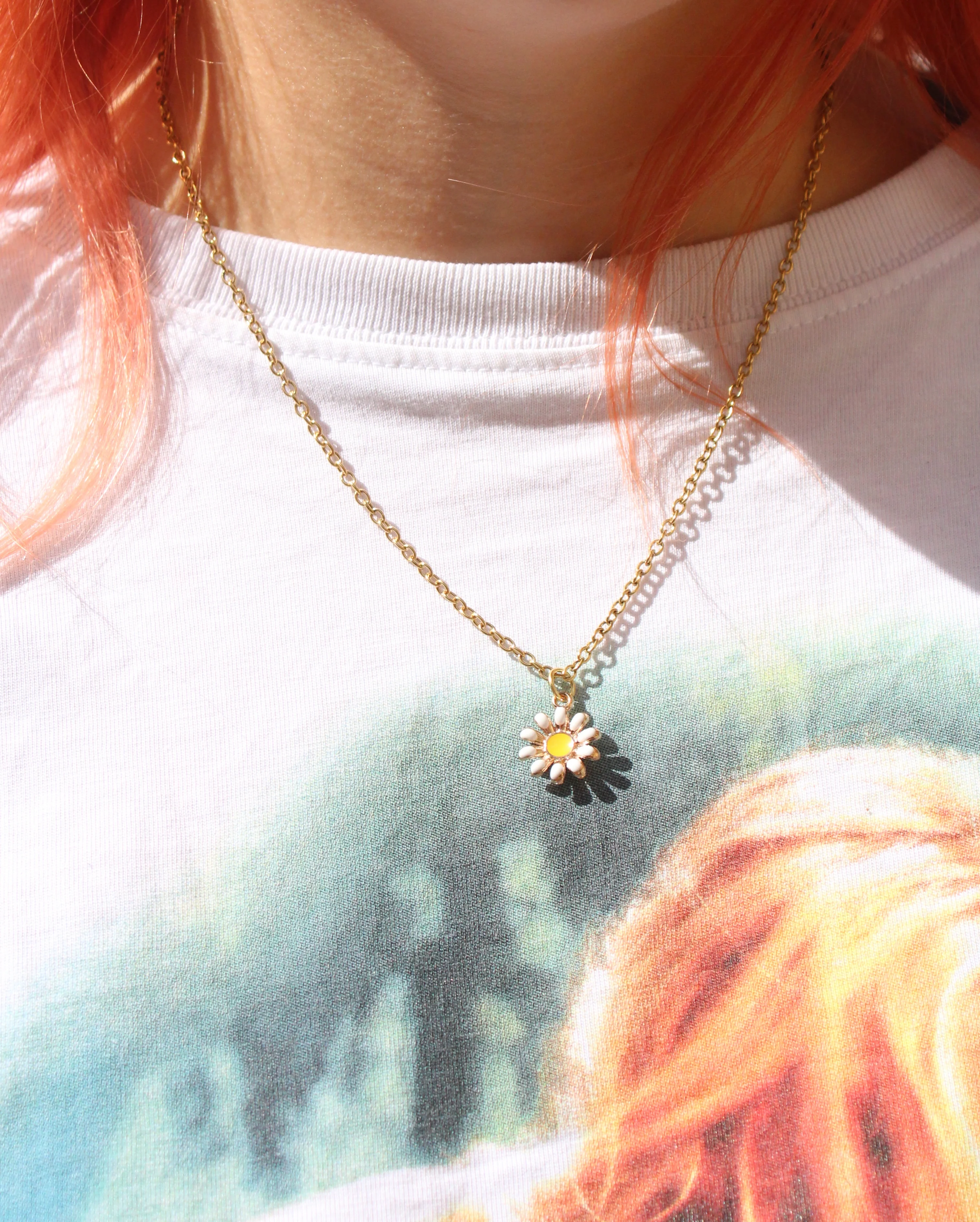 Enamel Daisy Pendant Necklace (Gold Plated) - Image 2