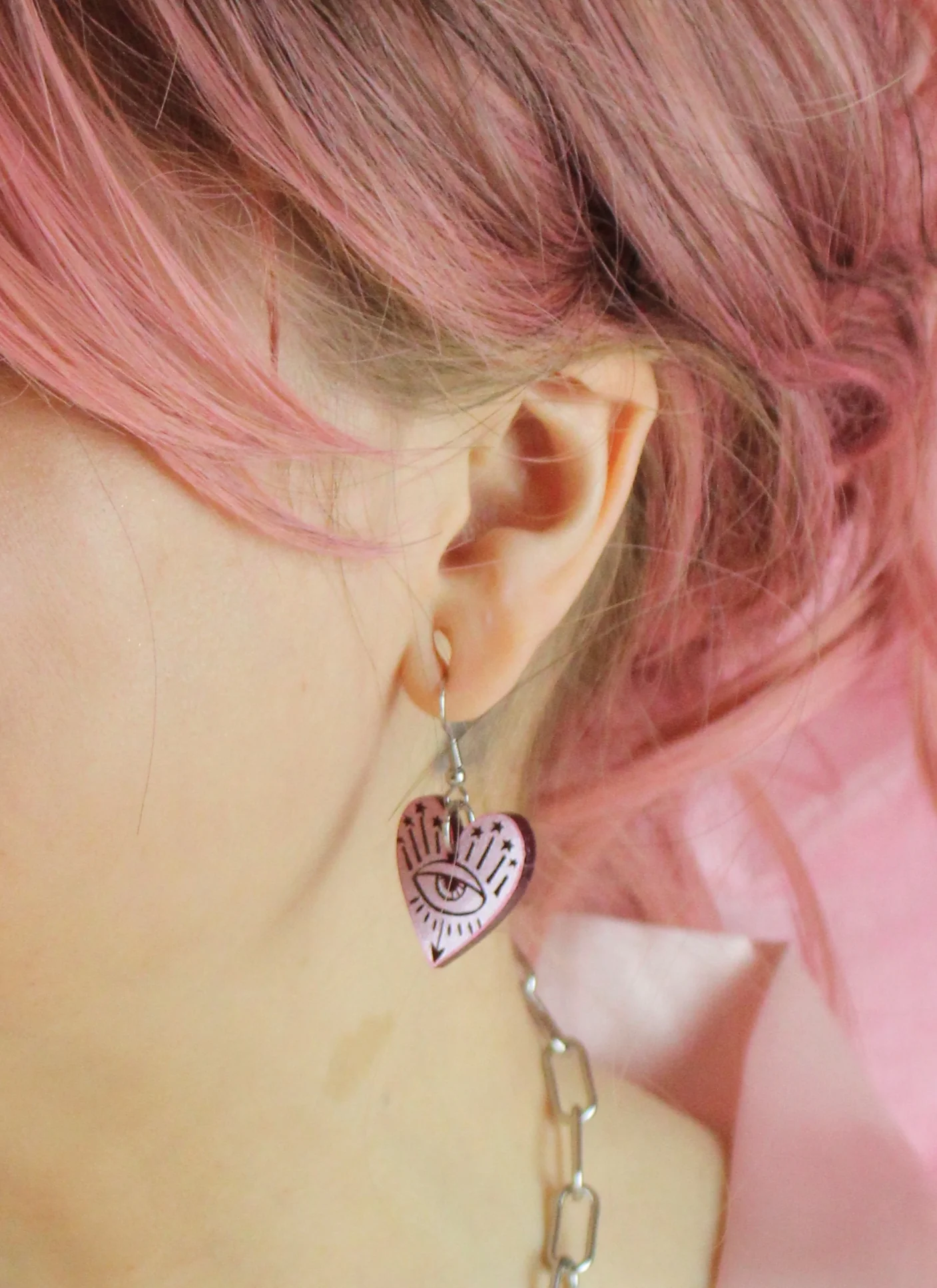 Eye Love You Earrings - Pink - Image 3