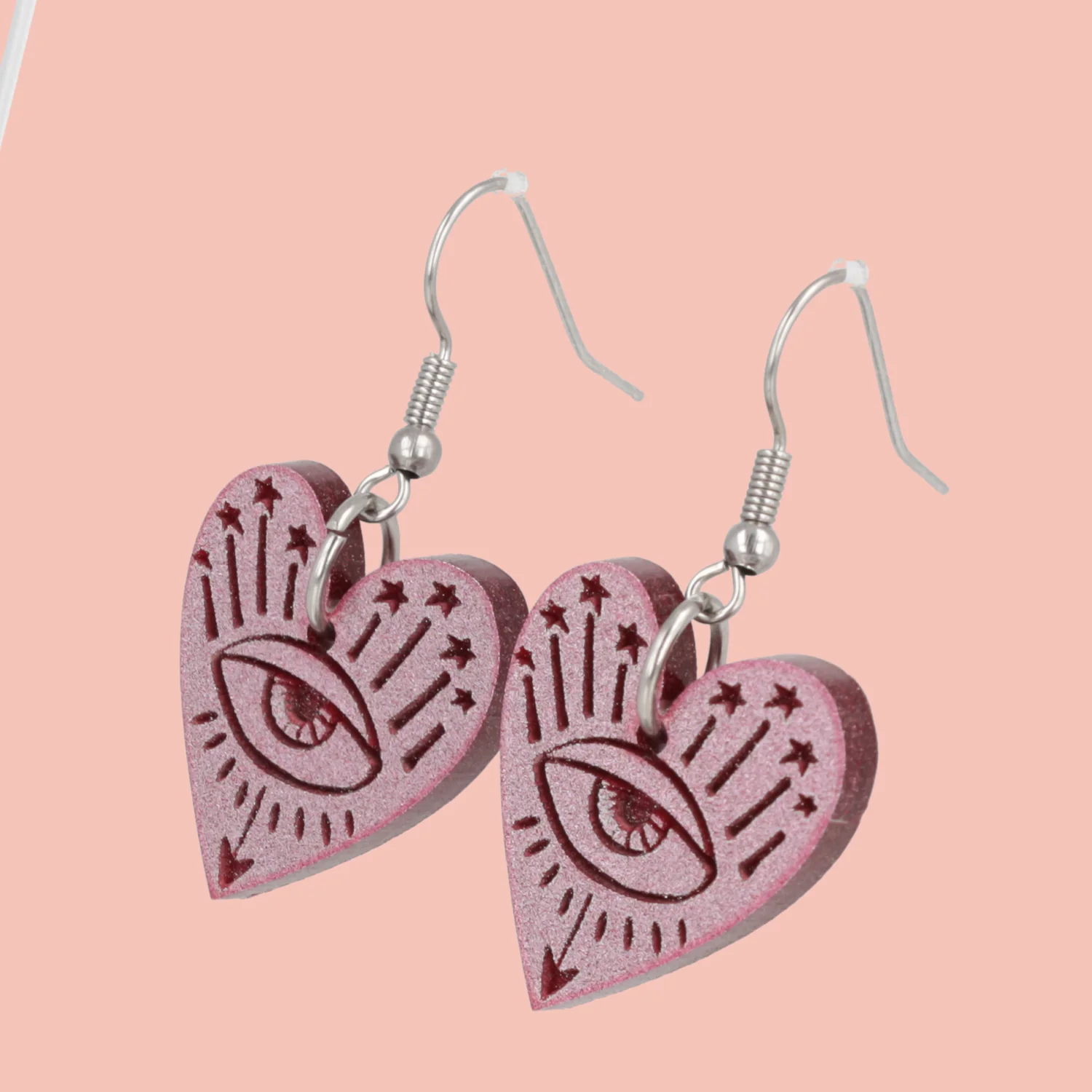 Eye Love You Earrings - Pink - Image 4